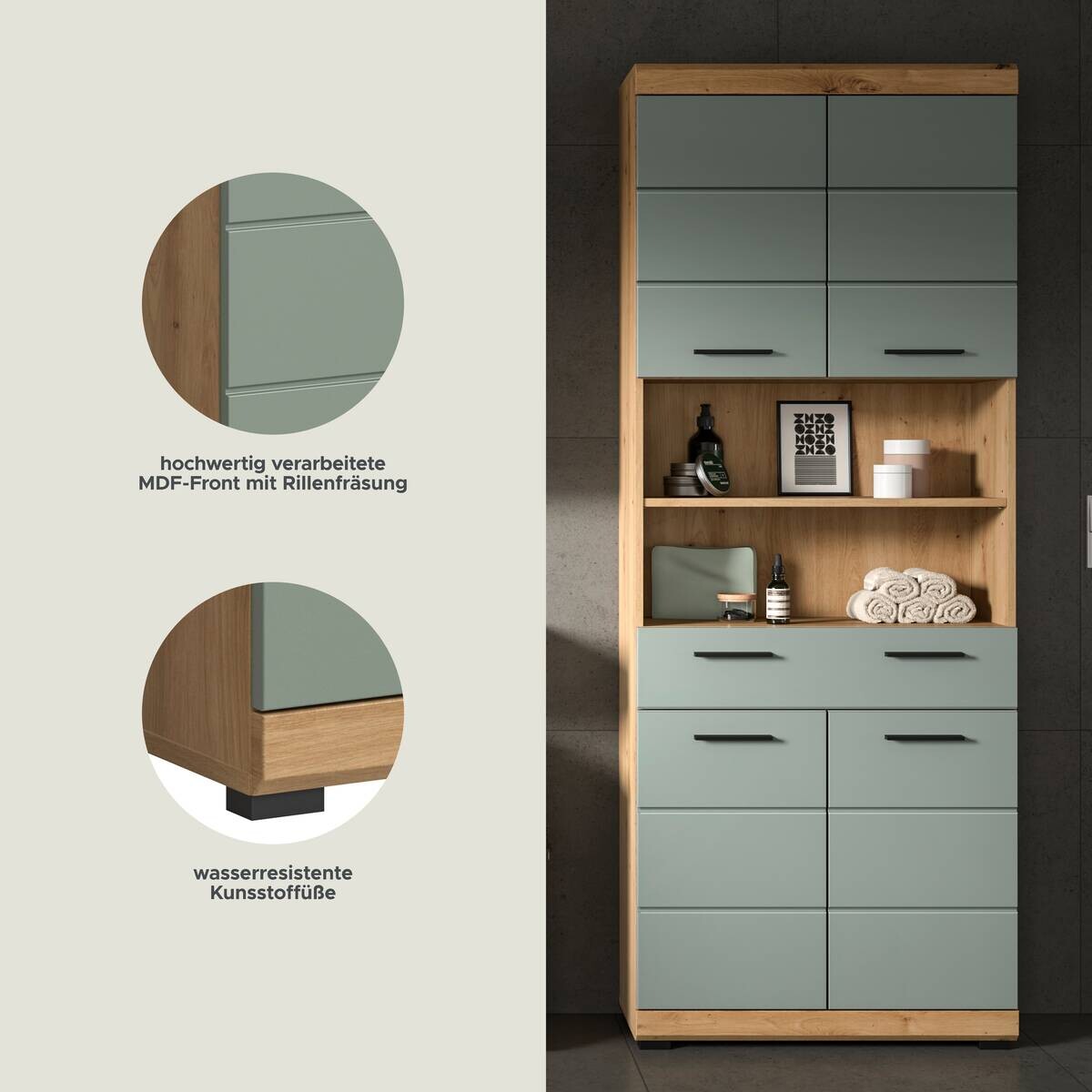 Badhochschrank Scout Eiche Artisan Nachbildung salbei Nachbildung B/H/T: ca. 74x191x31 cm