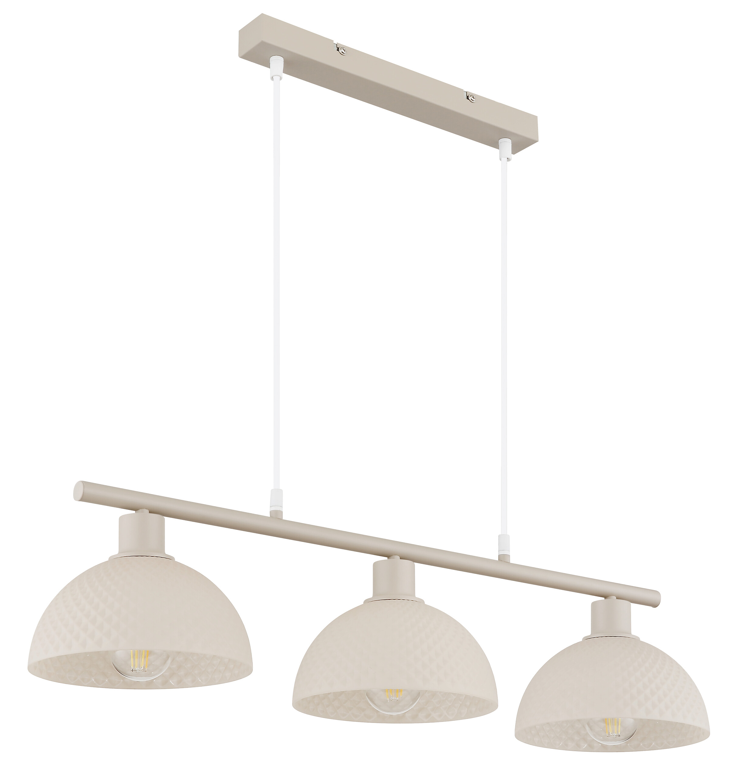 GLOBO Pendelleuchte sand champagner weiß Glas Metall PVC B/H/L: ca. 20x120x77 cm E27 3 Brennstellen