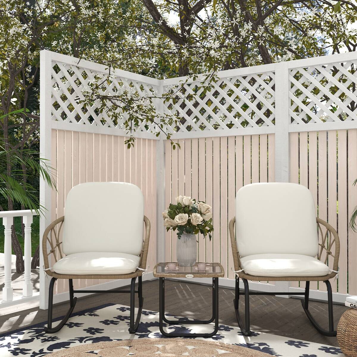 Outsunny Sitzgruppe creme Edelstahl B/H/L: ca. 82x63x75 cm