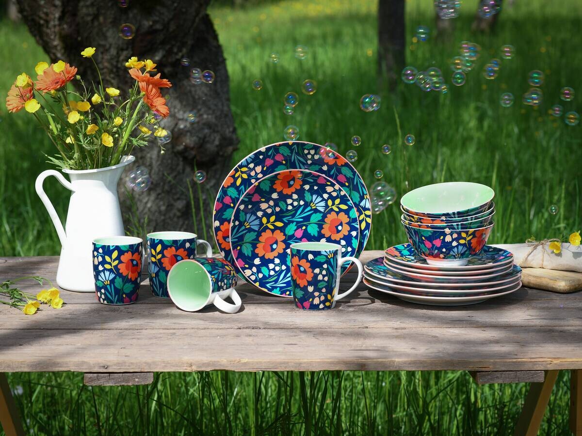 CreaTable Kombiservice Folklore blau Steinzeug 16 tlg.