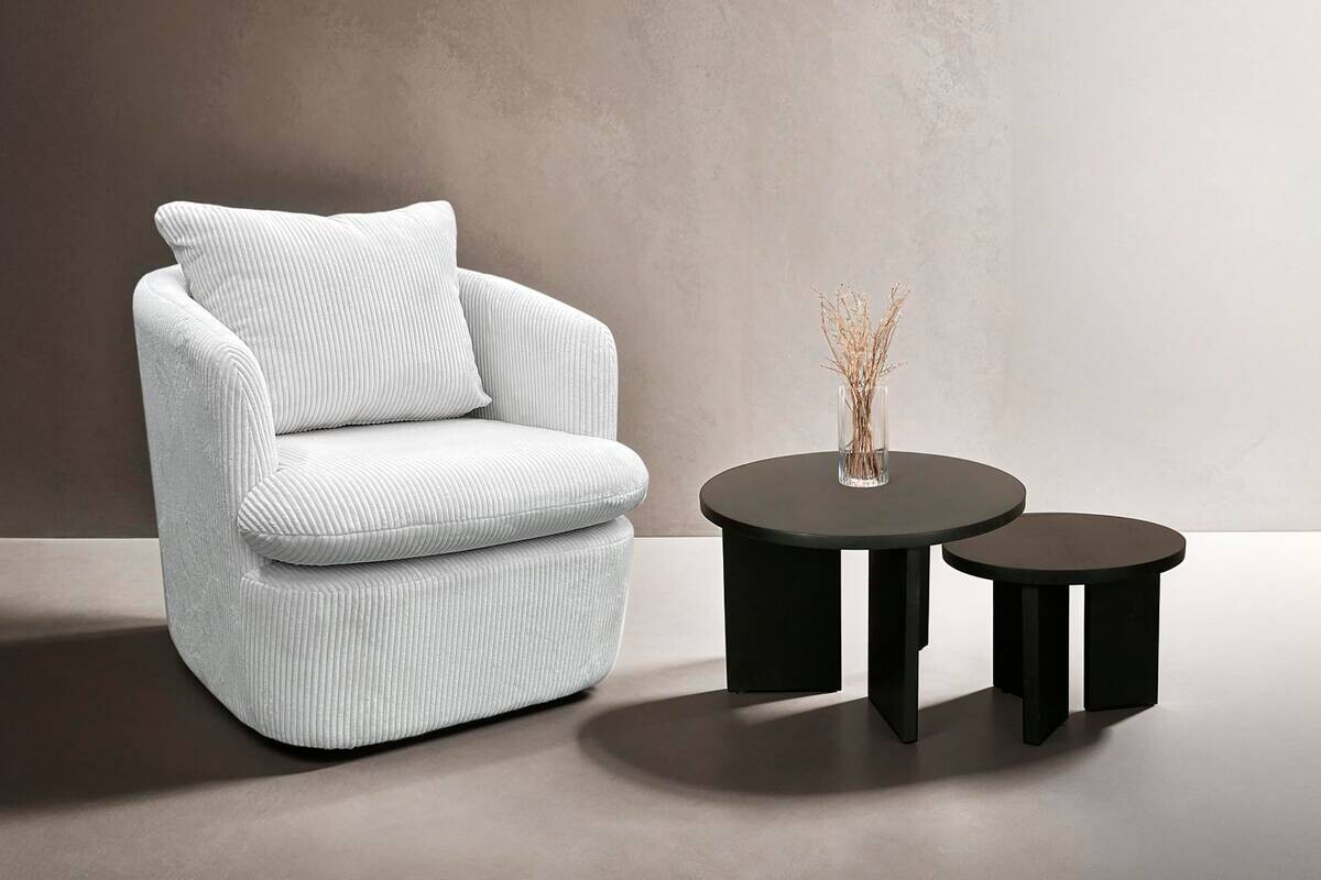 Beistelltisch ROUND, 2er-Set schwarz lackiert Akazie H/D: ca. 41x60 cm