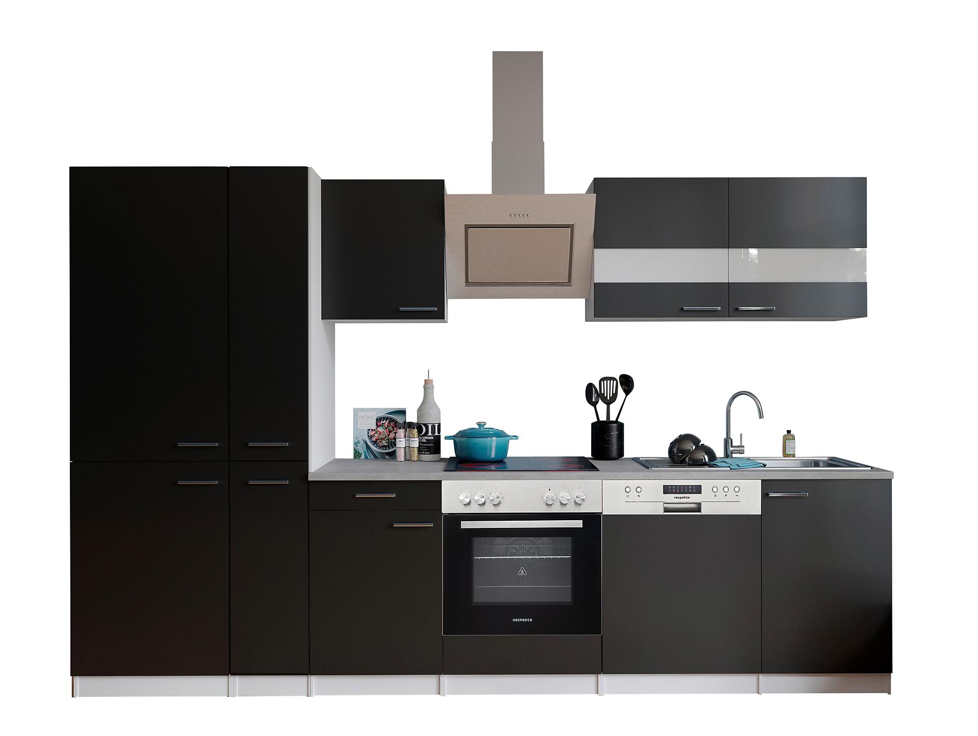 Respekta Küchenblock KB310WSCGKE178G schwarz B/H/T: ca. 310x200x60 cm