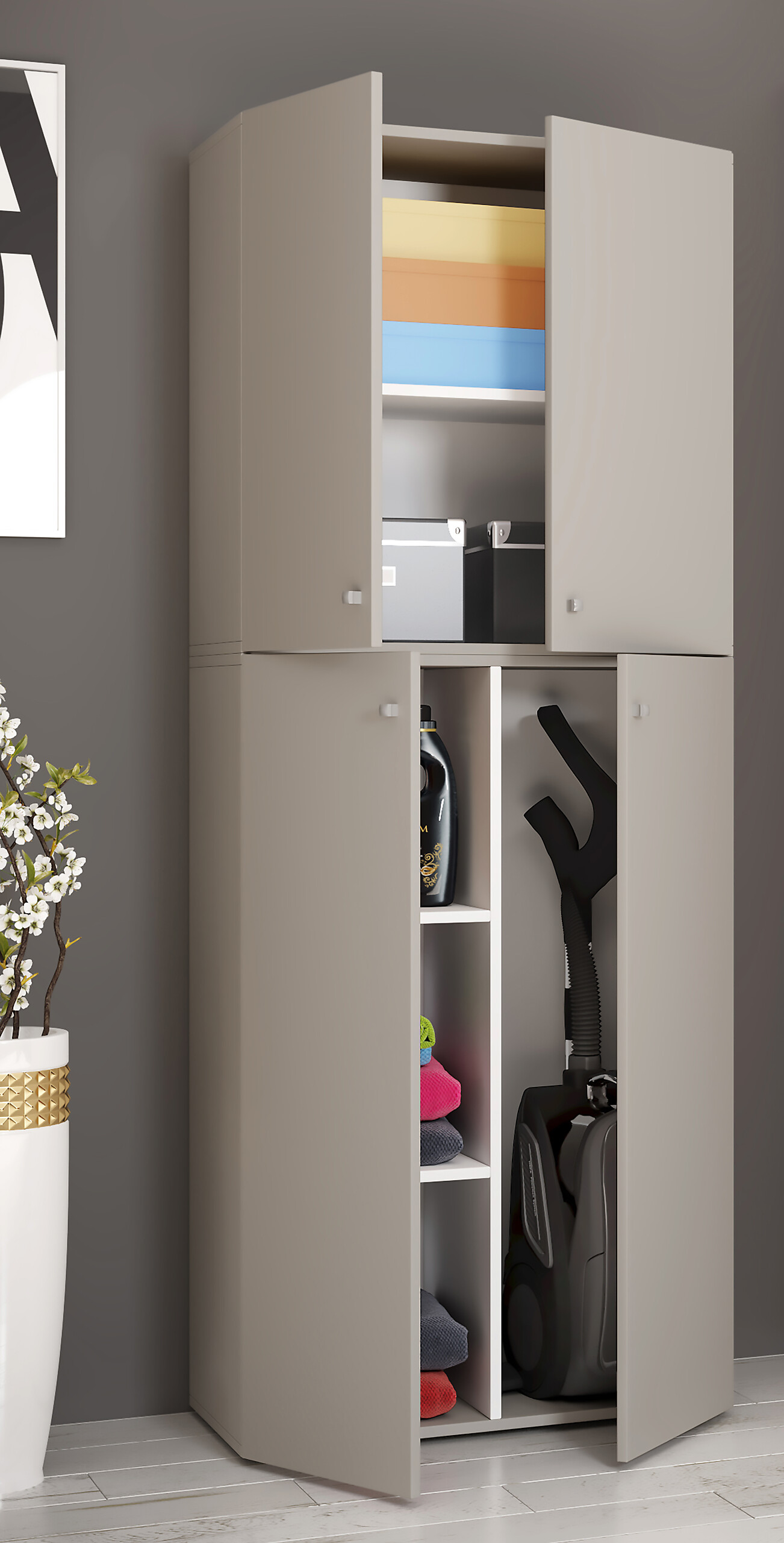 Putzschrank Lona XXL Putzschrank grau weiß B/H/T: ca. 70x182x39 cm