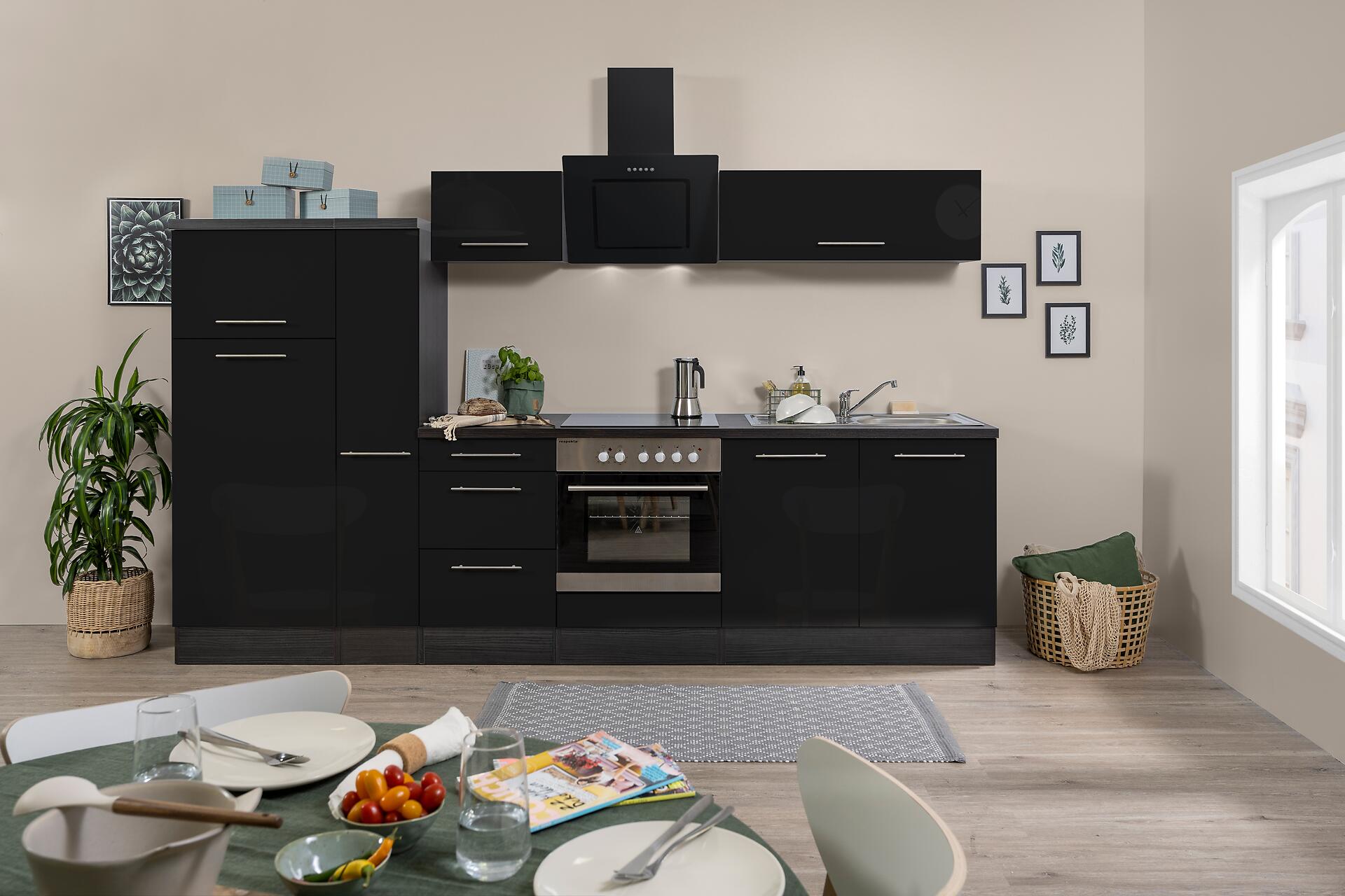 Respekta Küchenblock Amanda schwarz Hochglanz B/H/T: ca. 300x200x60 cm