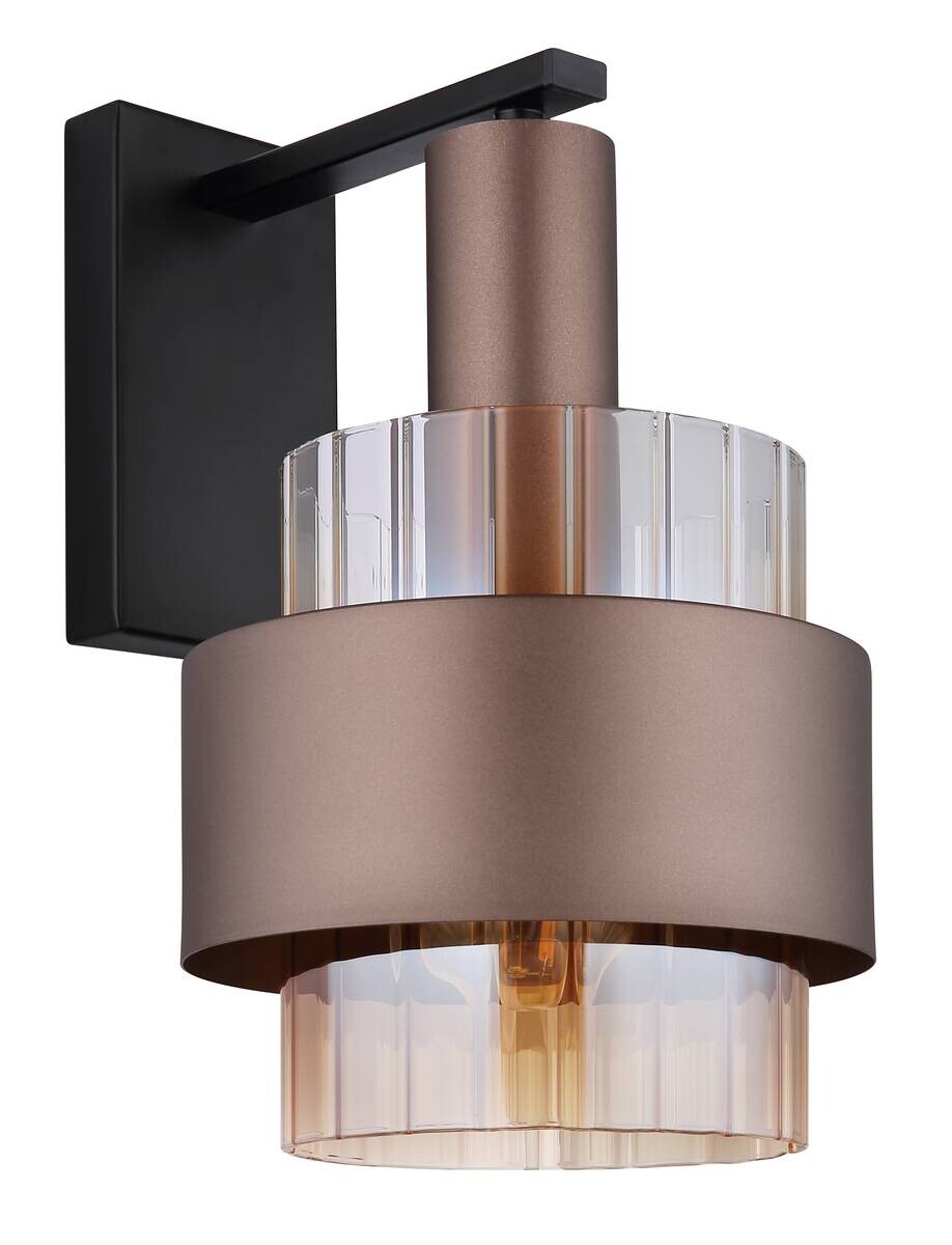 GLOBO Wandleuchte schwarz amber Glas Metall B/H: ca. 18,5x29,5 cm E27 1 Brennstellen