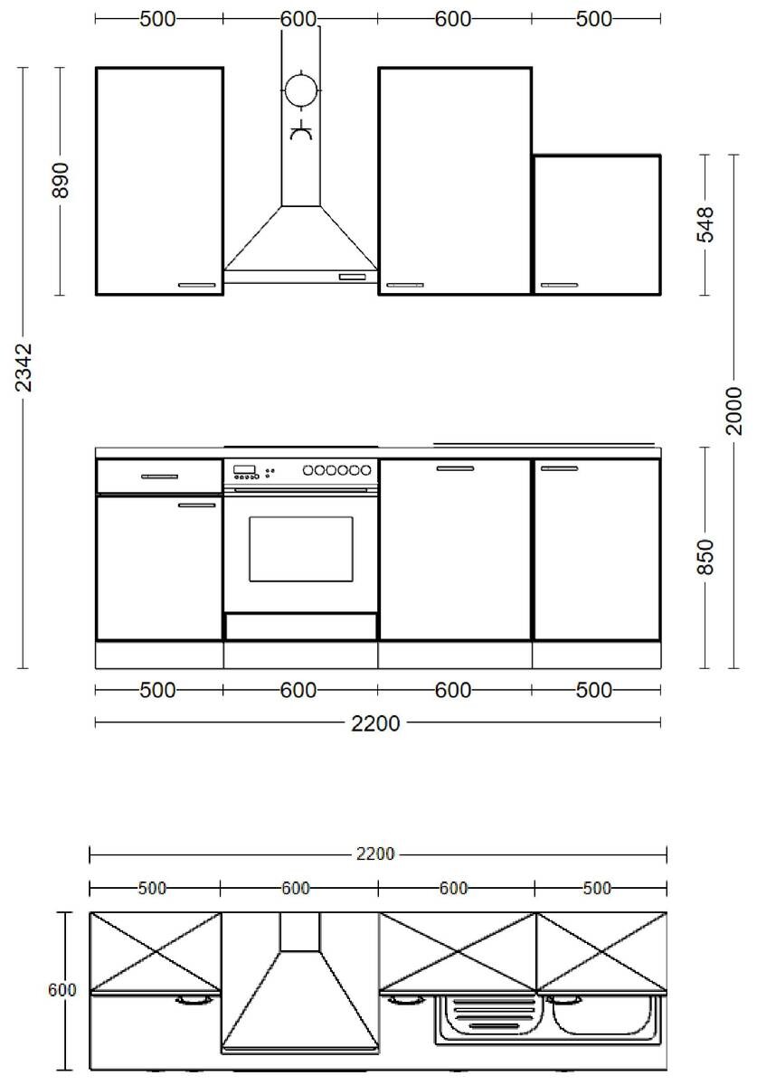 Küchenblock Lucca weiß matt B/H/T: ca. 220x234x60 cm