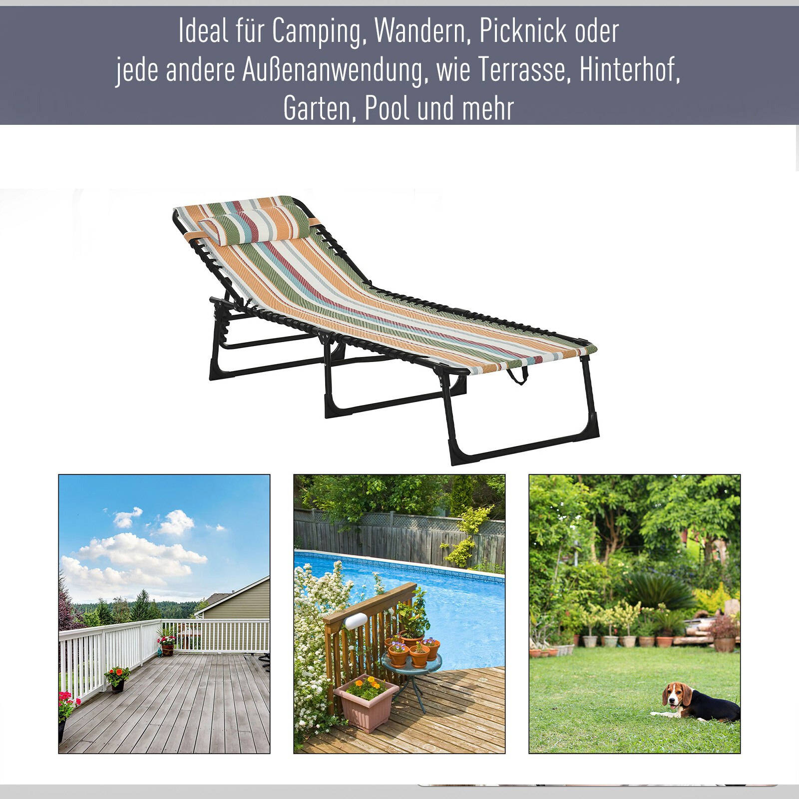 Outsunny Sonnenliege mehrfarbig Stahl B/H/L: ca. 58x30x189 cm