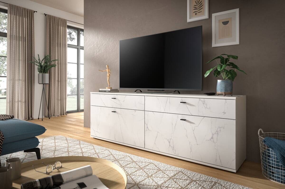 TV-Lowboard Stone weiß Marmoroptik B/H/T: ca. 180x62x41 cm