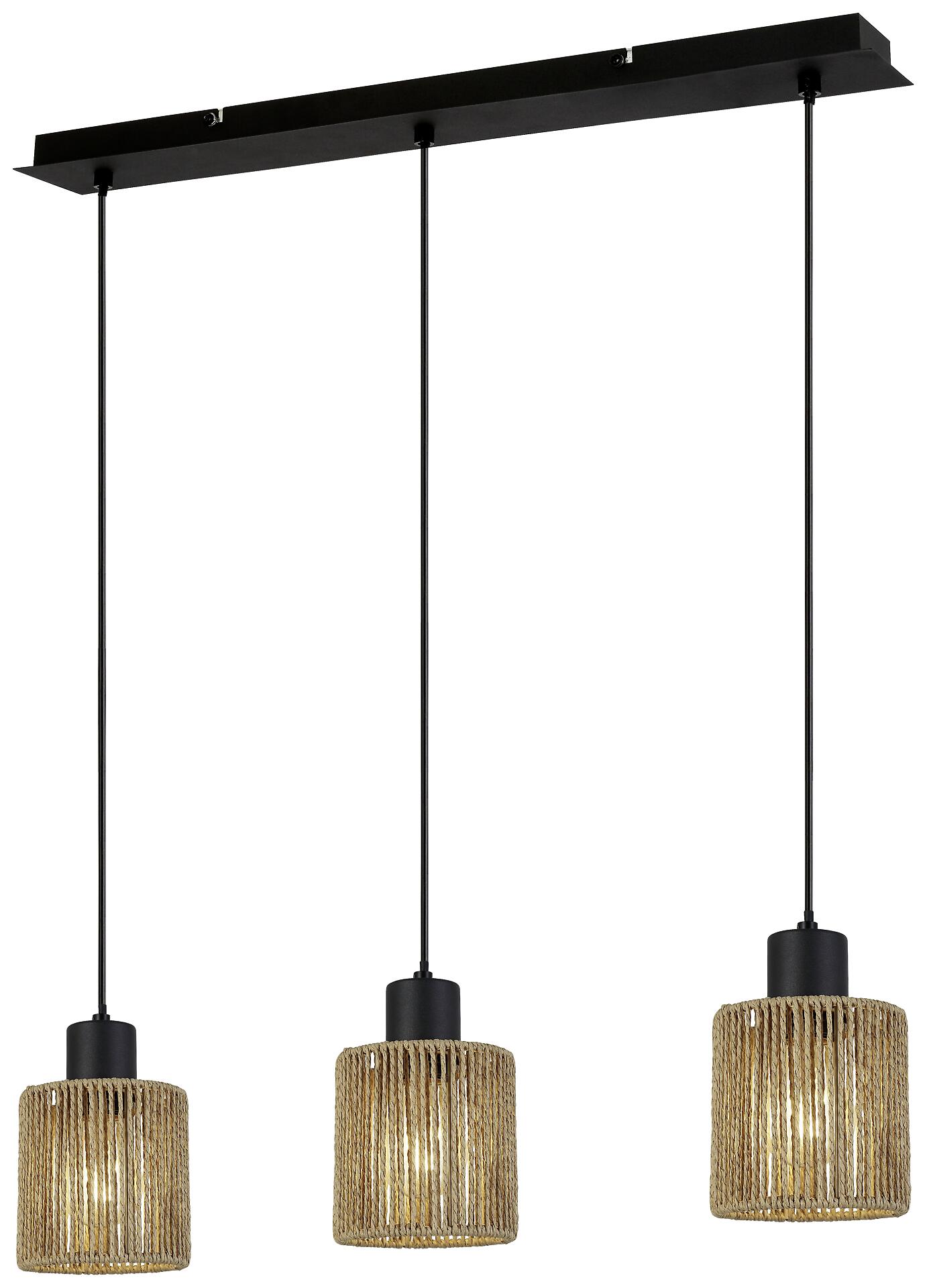 POCOline Pendelleuchte Carta schwarz natur Metall Papier B/H/L: ca. 12x120x64 cm E27 3 Brennstellen