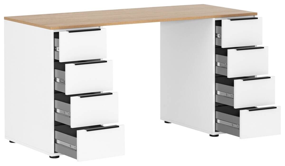 Schreibtisch Elma weiß matt Eiche hell Nachbildung B/H/T: ca. 140x73,1x55,5 cm