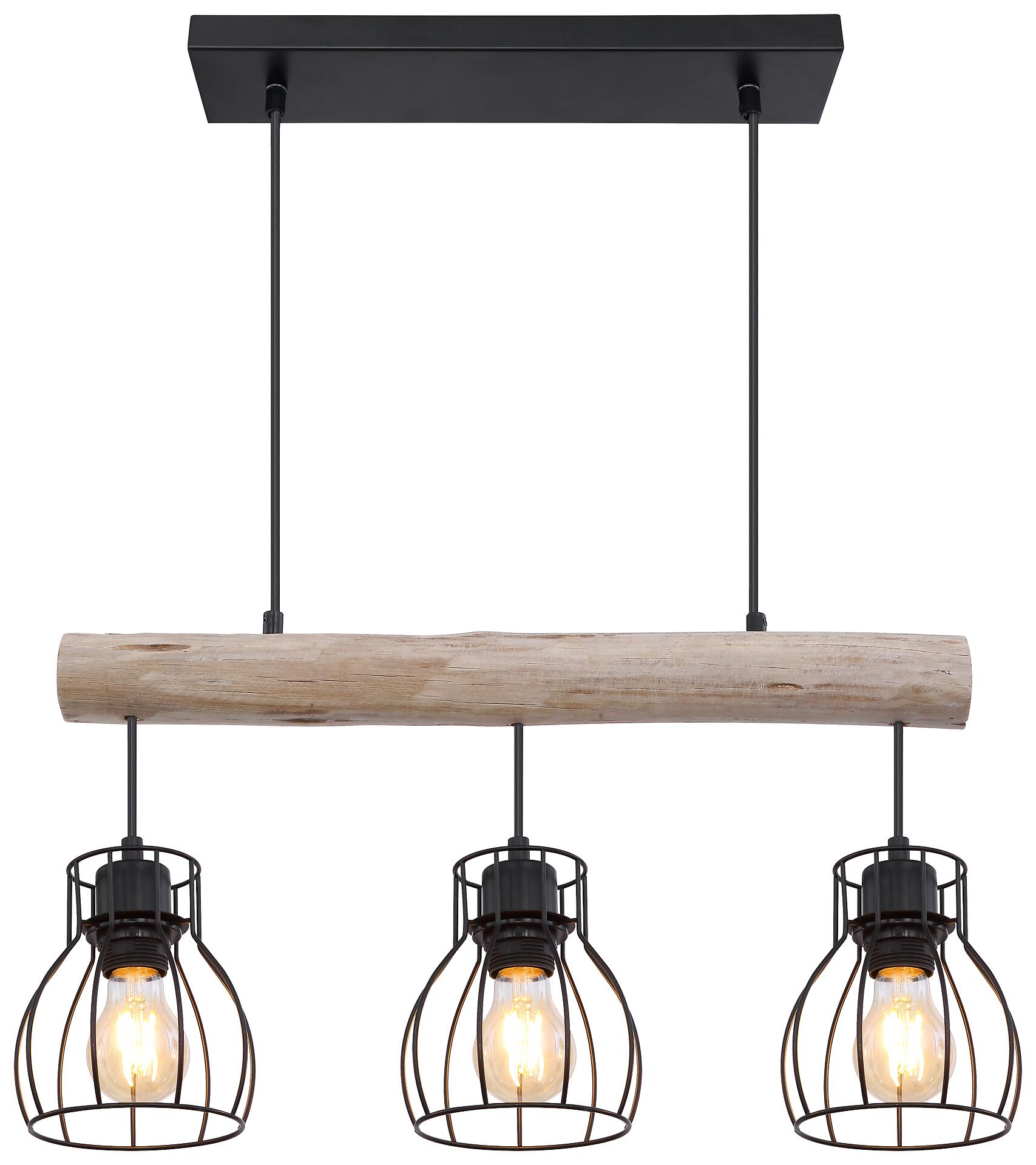 GLOBO Pendelleuchte Mina natur schwarz Holz Metall B/H: ca. 60x140 cm E27 3 Brennstellen