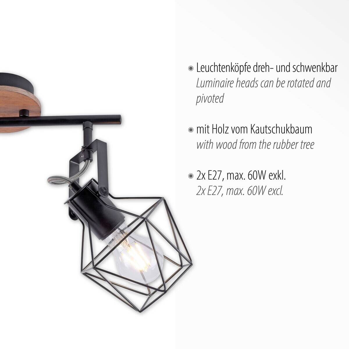 Just Light Spotbalken Jaro Eisen B/H/L: ca. 28x31x61 cm E27 2 Brennstellen