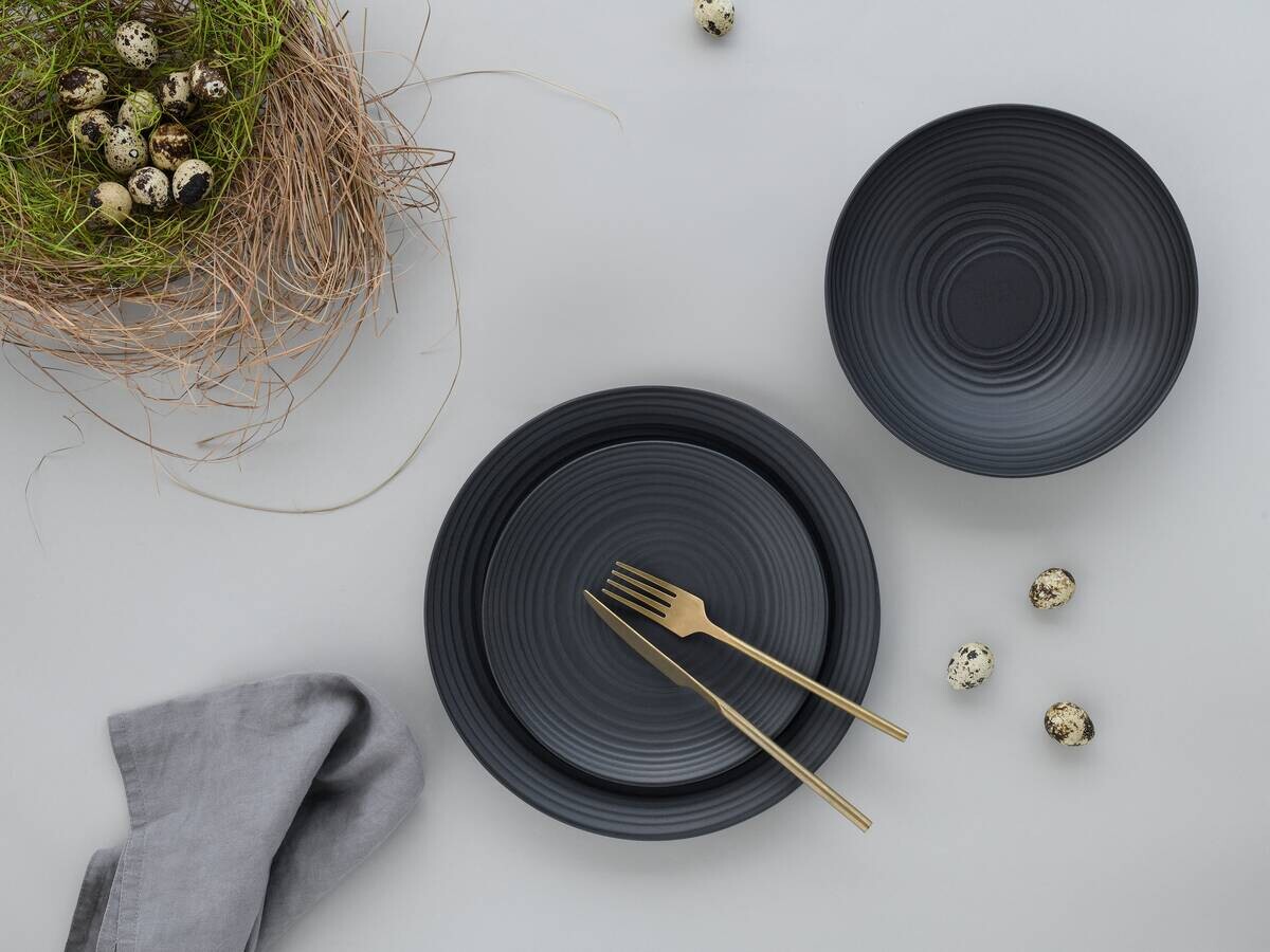 CreaTable Teller-Set Lava Stone schwarz Steinzeug