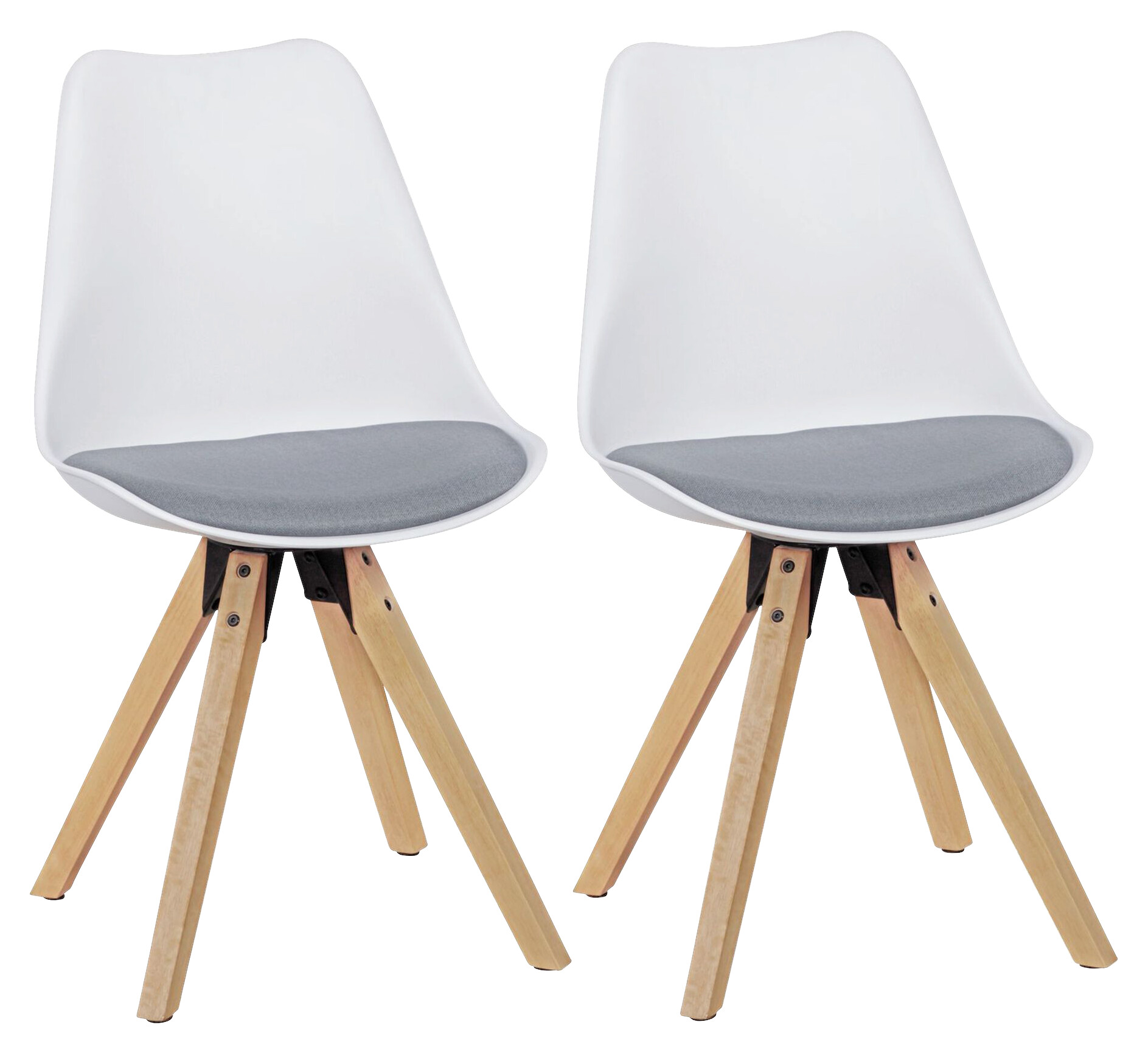 Stuhl 2er-Set weiß grau natur Kunststoff Echtholz Leinen B/H/T: ca. 49x87x52 cm