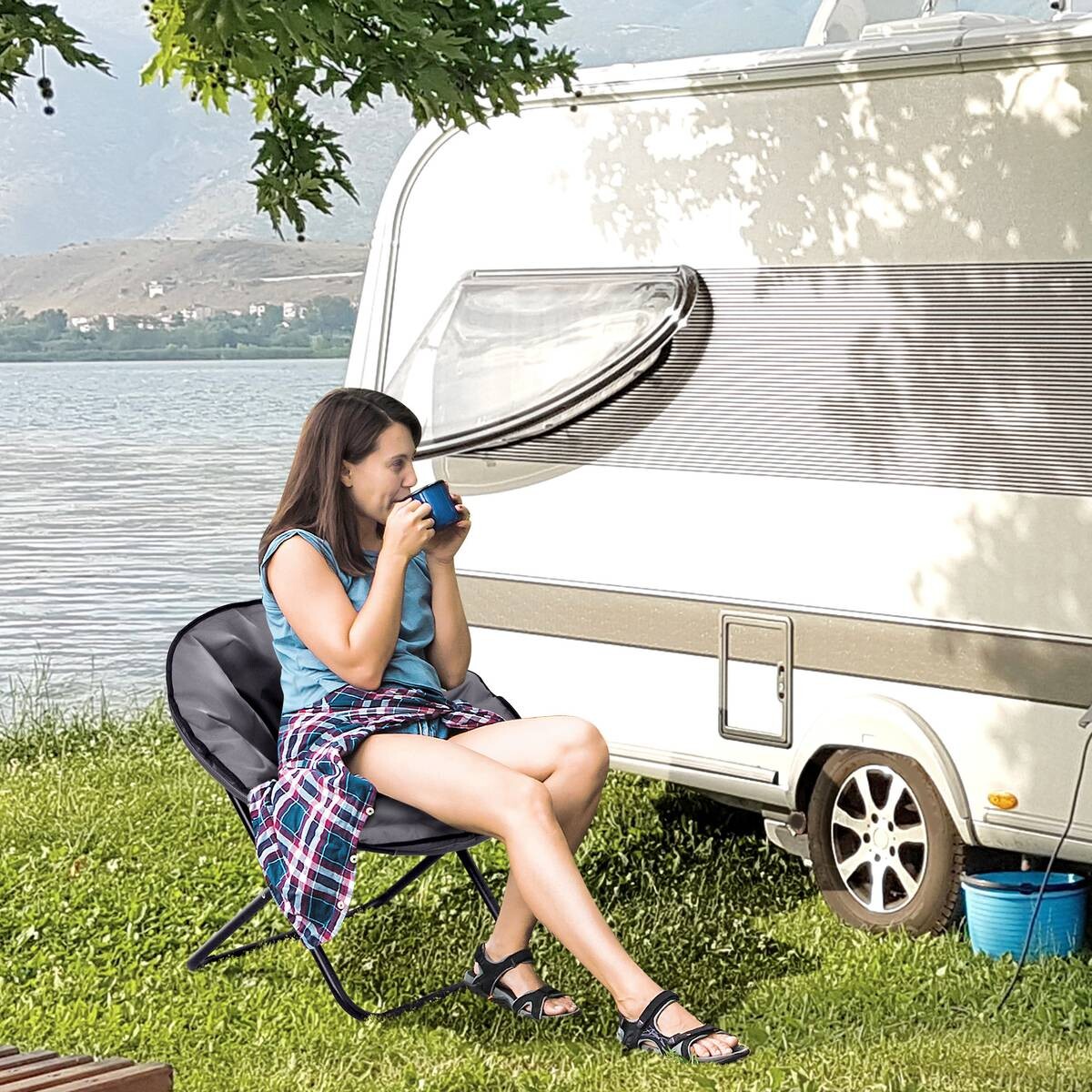 Outsunny Campingstuhl grau Polyester B/H/L: ca. 80x75x80 cm