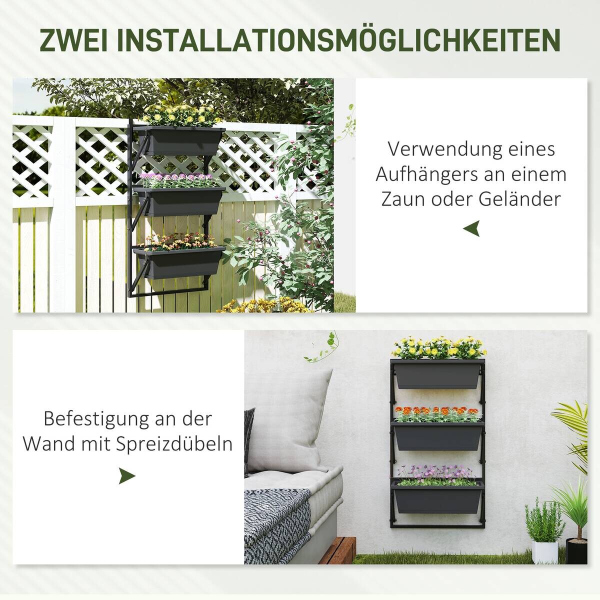 Outsunny Pflanzentopf Set dunkelgrau Kunststoff B/H/L: ca. 42x100x56 cm