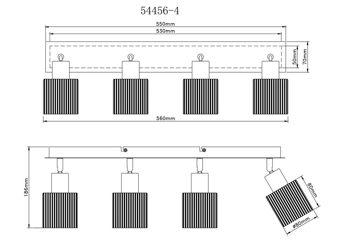 GLOBO Strahler Chrom schwarz Metall Glas B/H/L: ca. 10,5x56,5x16,5 cm E14 4 Brennstellen