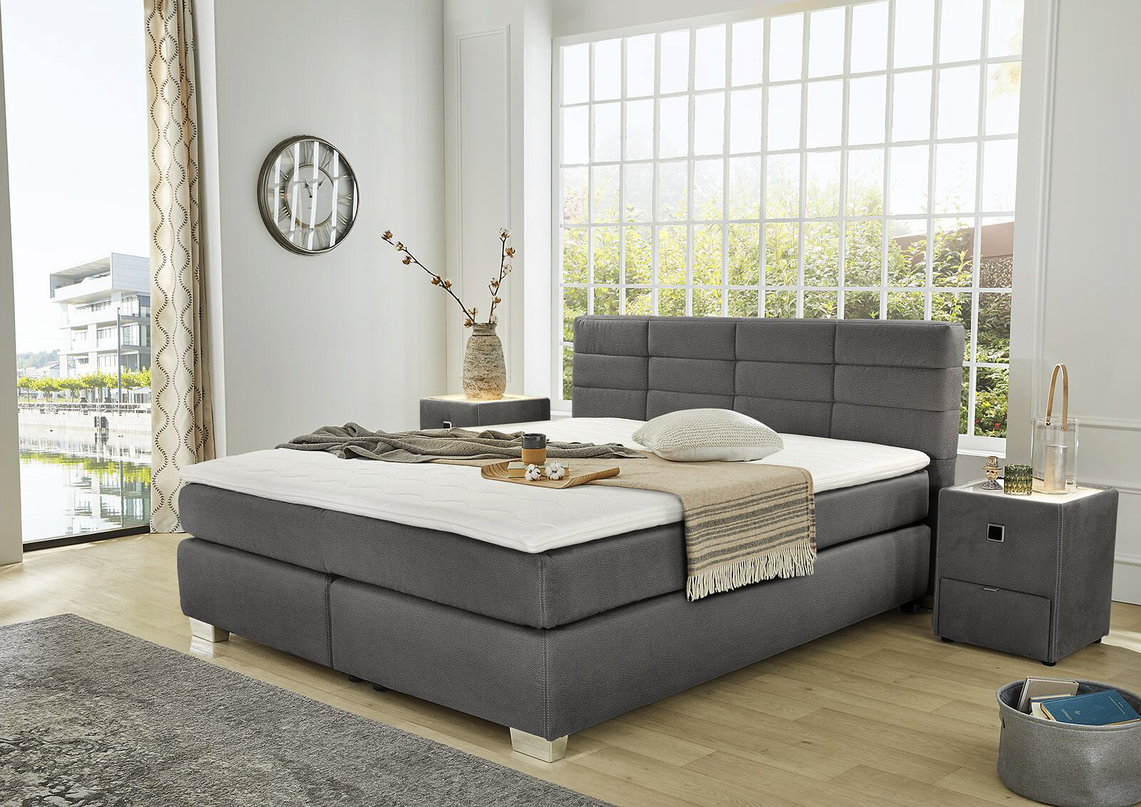 Boxspringbett  grau Microfaser Liegefläche B/L: ca. 160x200 cm