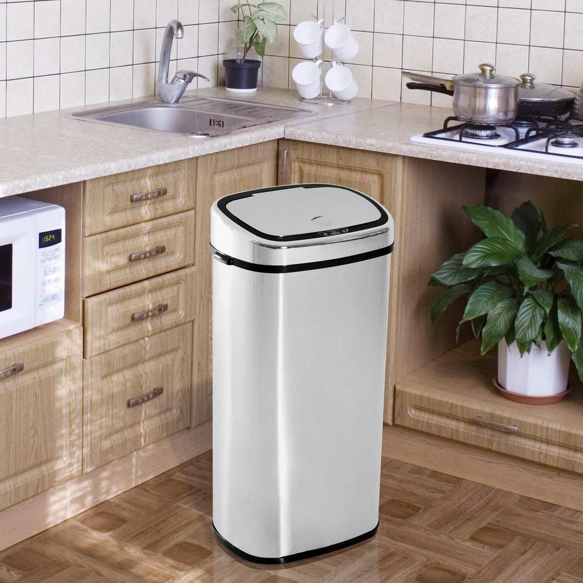 HOMCOM Mülleimer mit Sensor silber B/H/L: ca. 29,5x78x40,5 cm