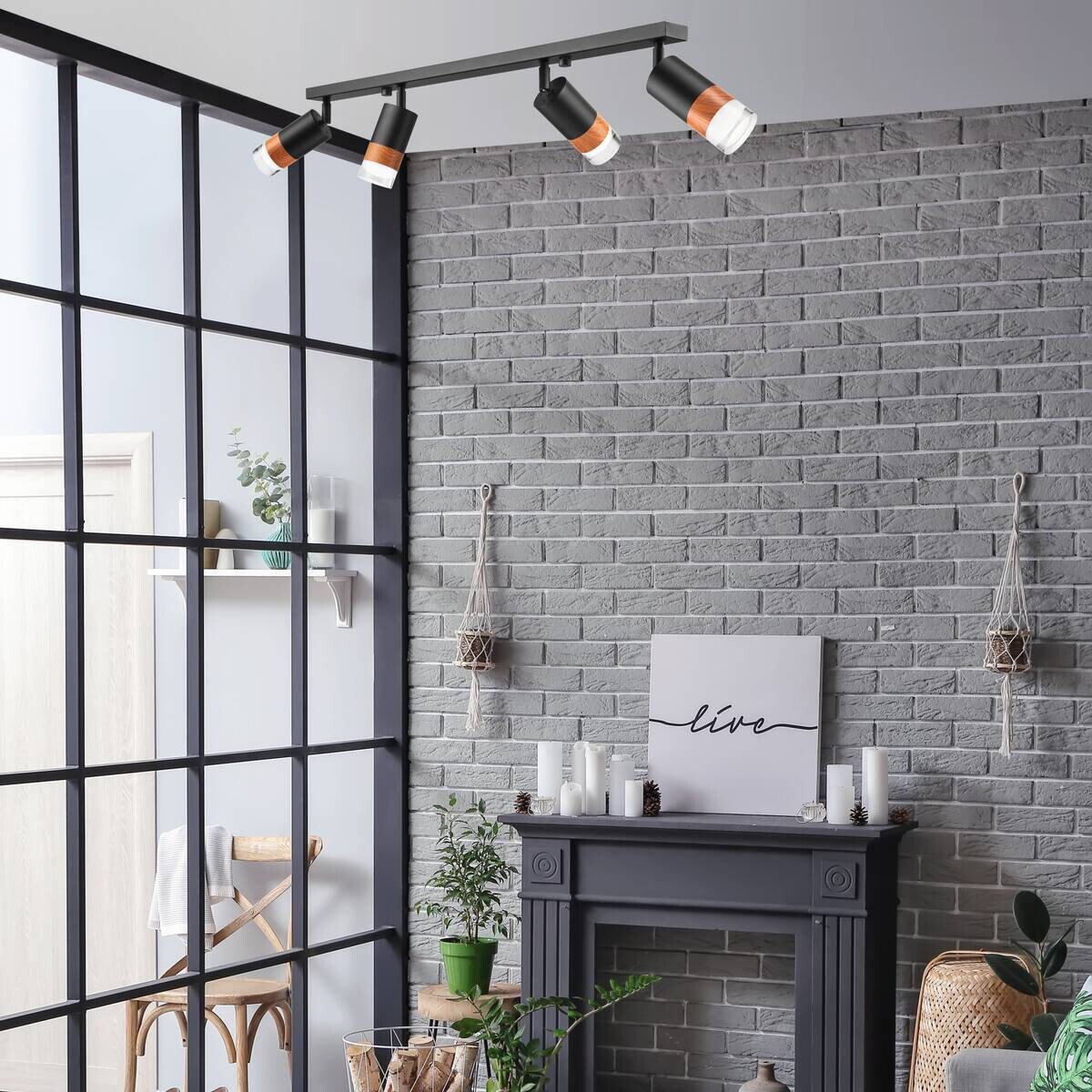 Lamkur Deckenleuchte schwarz Glas Stahl B/H/L: ca. 8x19x81 cm 4 Brennstellen