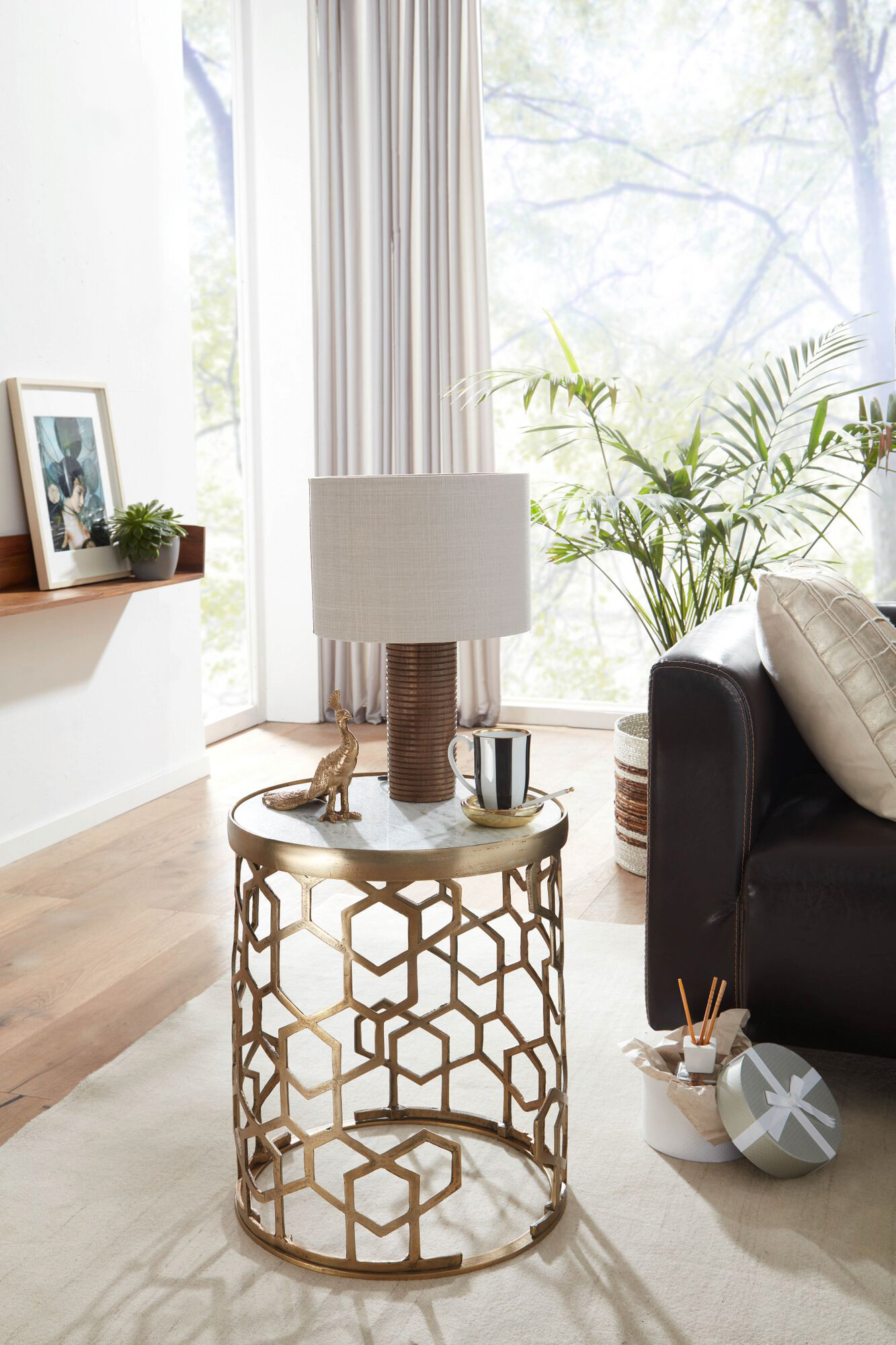 Beistelltisch gold Optik weiß Marmor Optik Aluminium Marmor B/H/T/D: ca. 46x46x55x44 cm