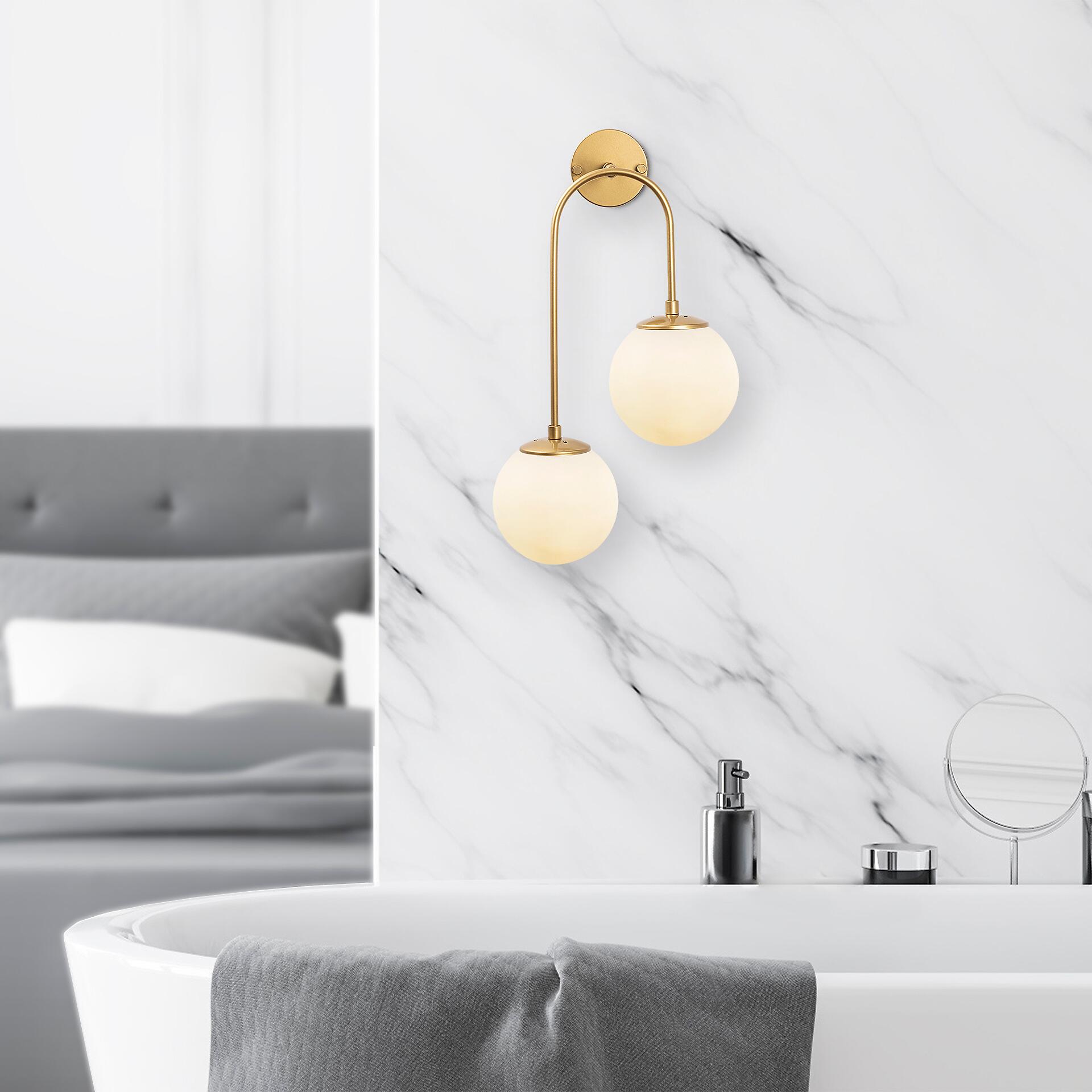 Opviq Wandleuchte gold Metall Glas B/H/L: ca. 24x55x30 cm E14 2 Brennstellen