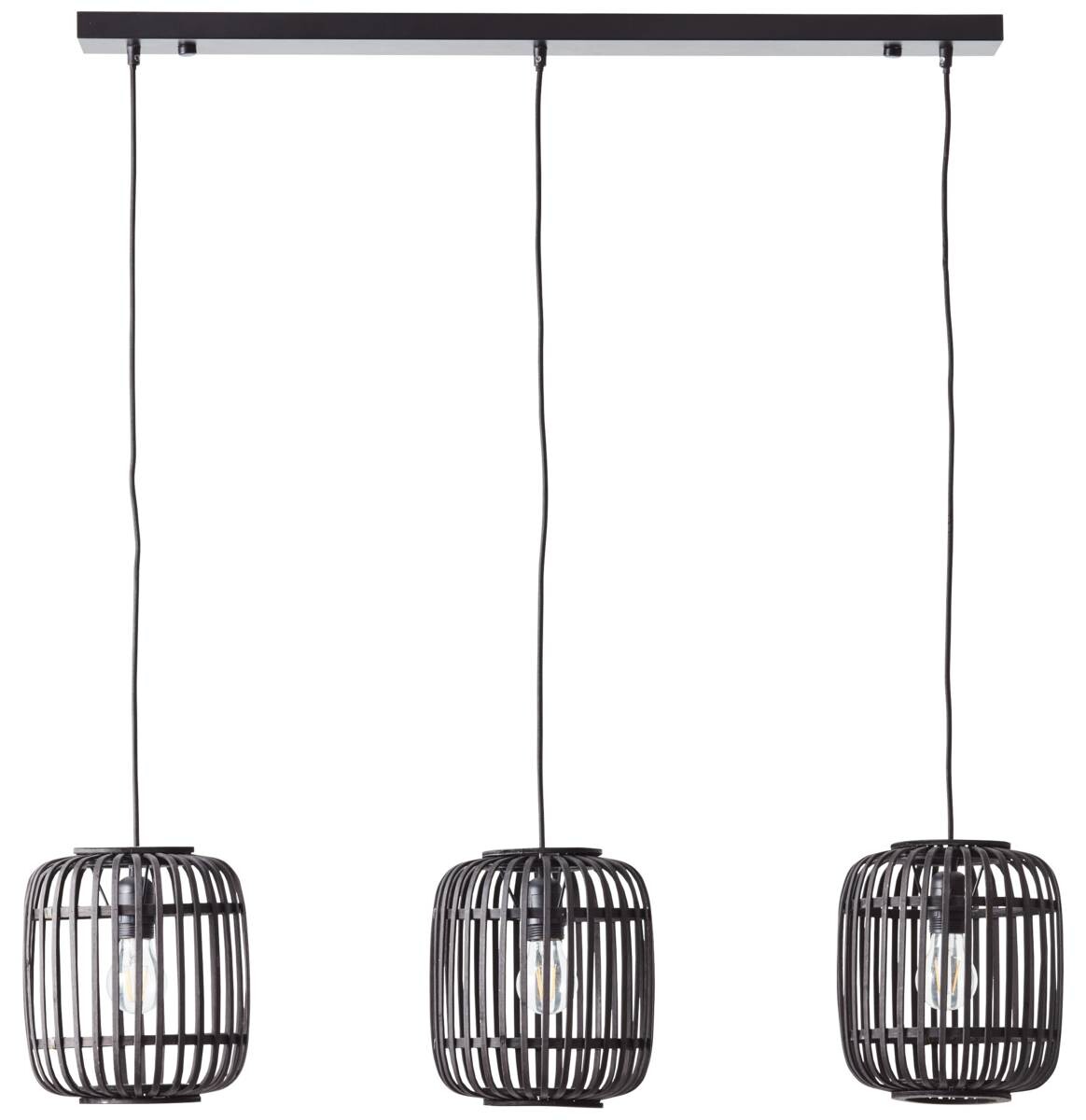 Brilliant Pendelleuchte Woodrow 93778/76 natur schwarz Bambus Metall B/H/T: ca. 105x125x21,5 cm E27 3 Brennstellen