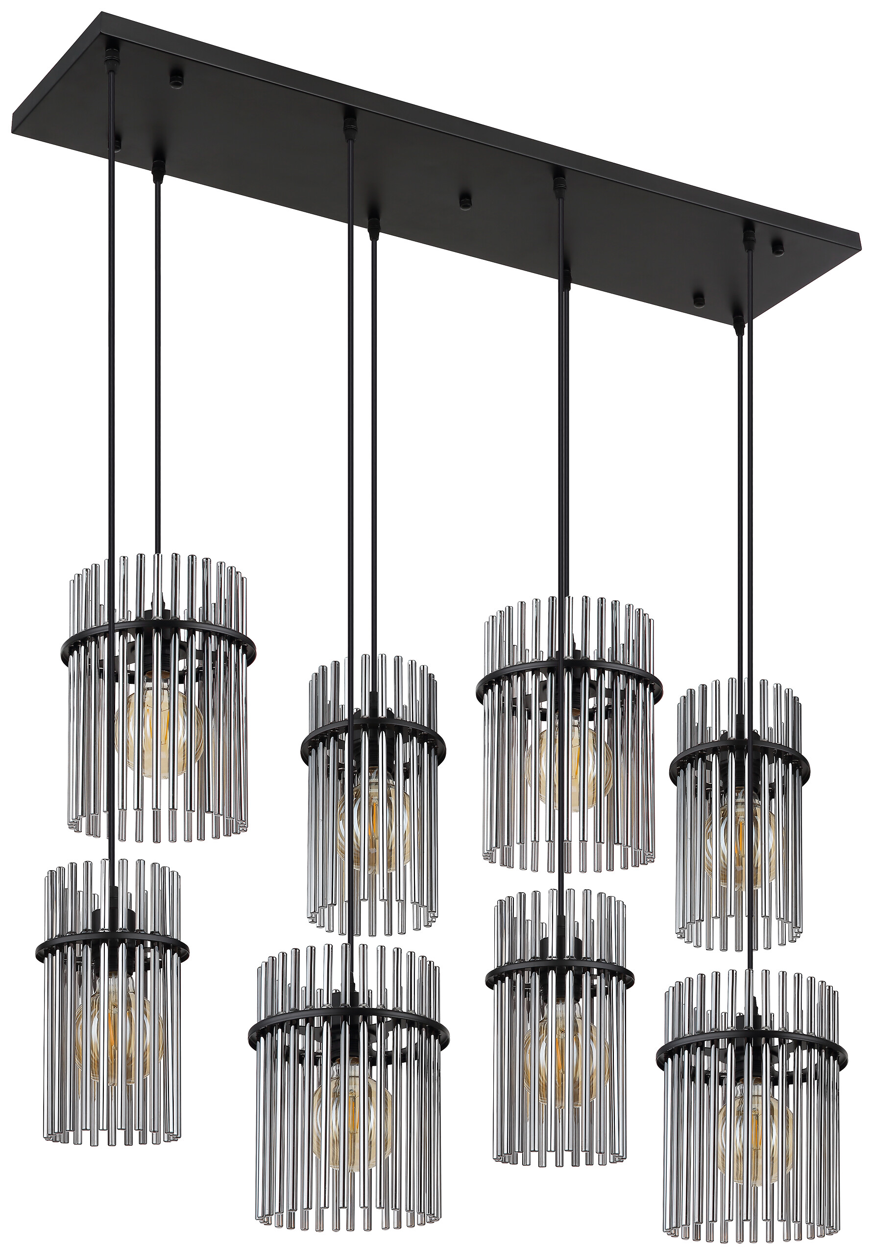 GLOBO Pendelleuchte mattschwarz schwarz Rauch Metall Glas B/H: ca. 110x125 cm E27 8 Brennstellen