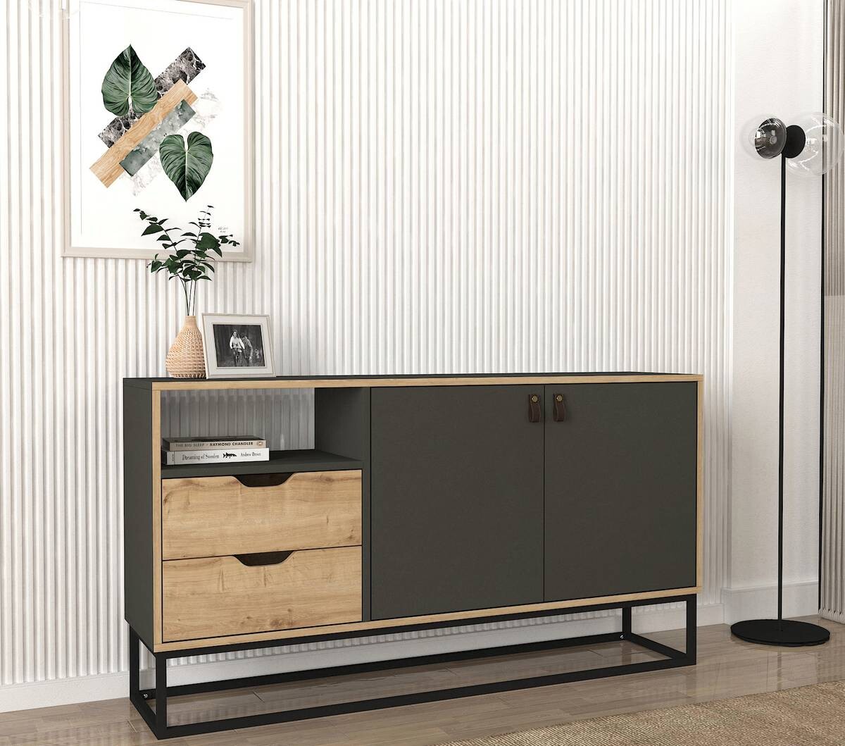 Sideboard Dolores anthrazit Safir Nachbildung B/H/T: ca. 150x80x35 cm