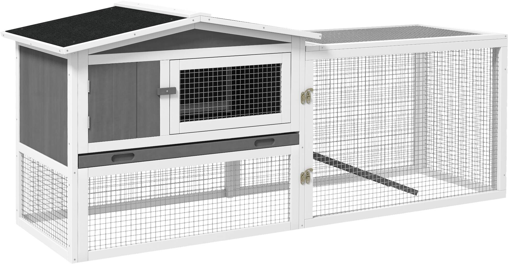 PawHut Zwergkaninchenstall hellgrau Holz B/H/L: ca. 58x68x156 cm