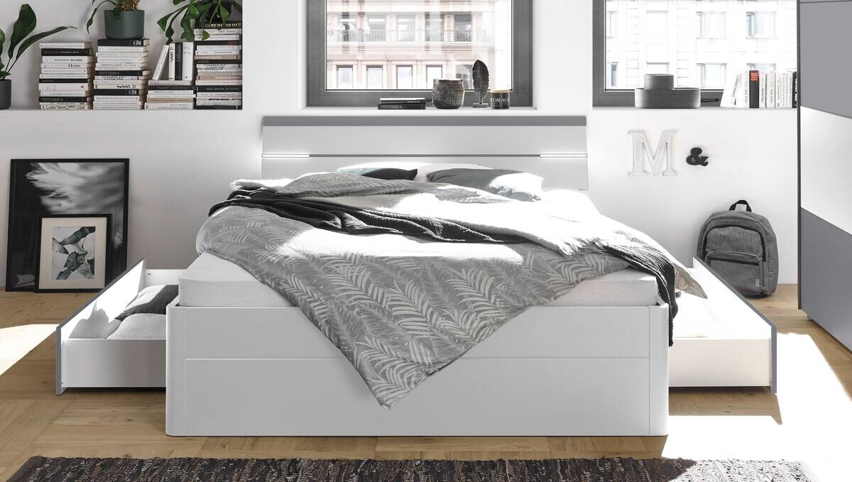 Bettanlage Mars weiß Arktisgrau B/H/T: ca. 185x97x205 cm Liegefläche B/L: ca. 180x200 cm