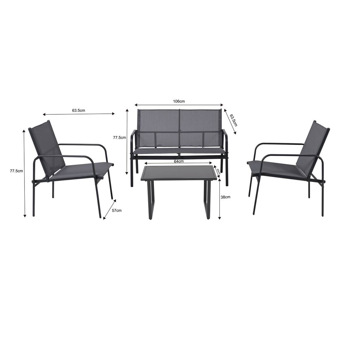 POCOline Gartensitzgruppe Lille dunkelgrau Stahlrohr