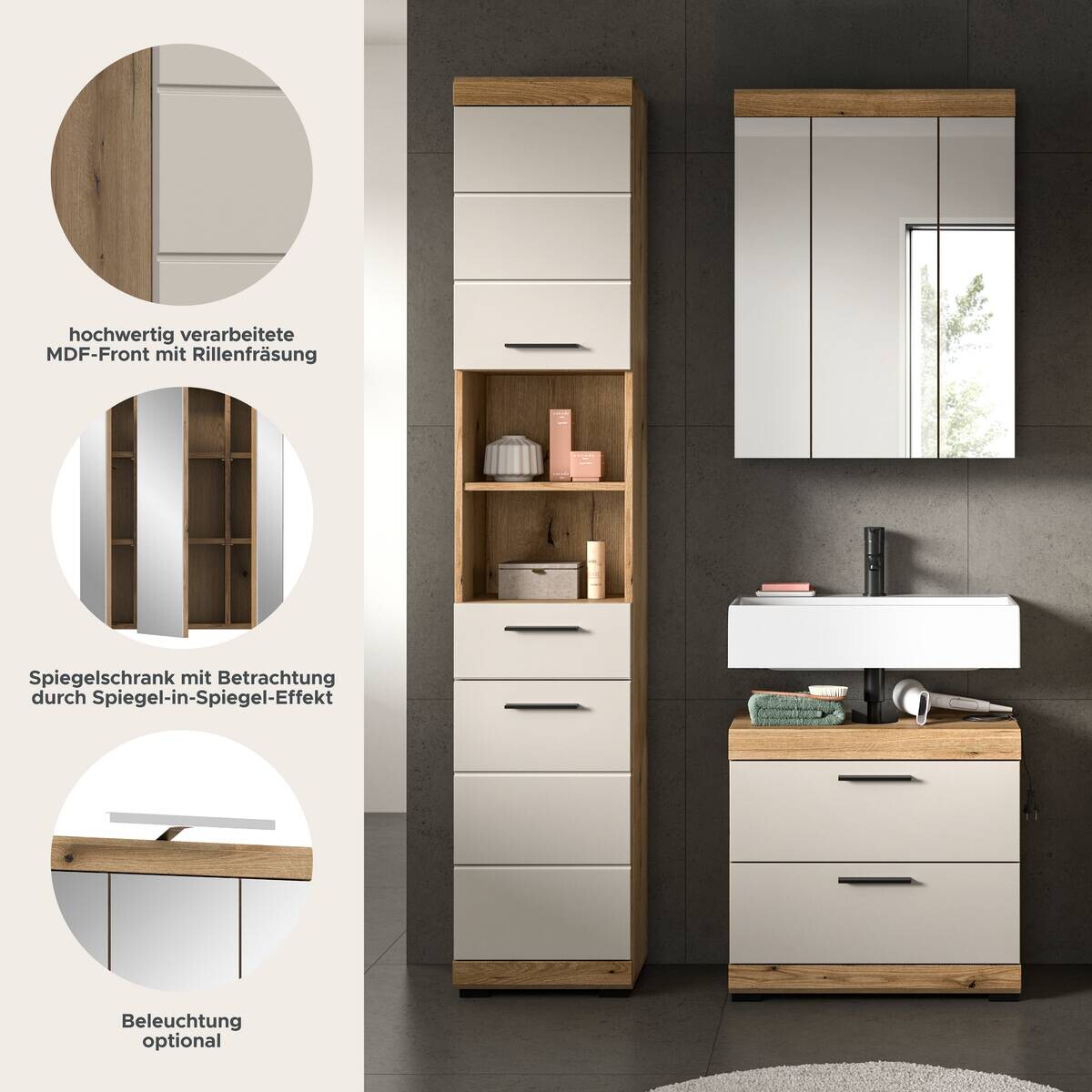 Badezimmer-Set Scout Evoke Oak Nachbildung Kaschmirgrau Nachbildung B/H/T: ca. 112x191x34 cm