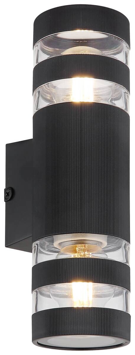 GLOBO Wandleuchte schwarz klar Glas Kunststoff B/H: ca. 6,5x22 cm E27 2 Brennstellen