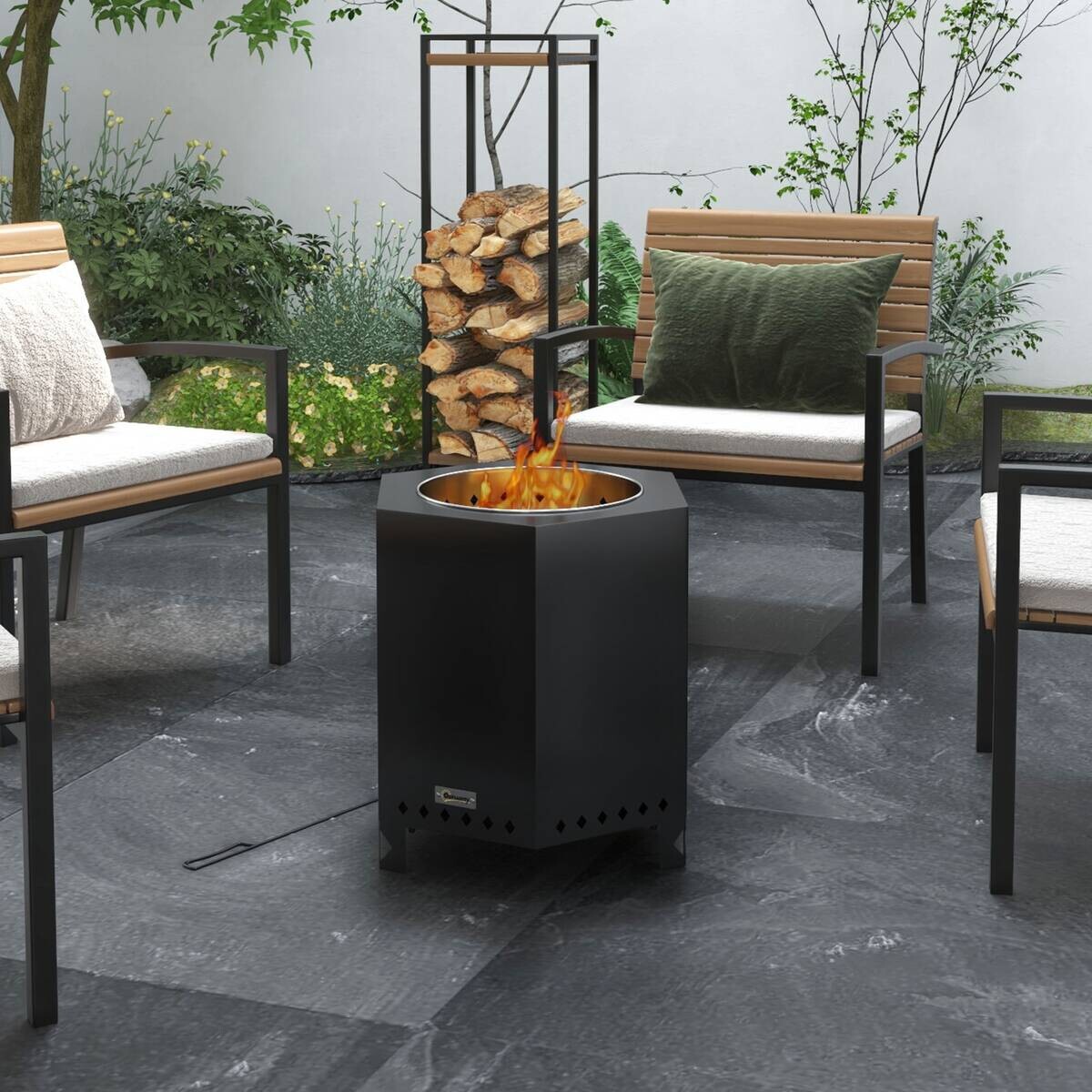 Outsunny Feuerschale schwarz Edelstahl B/H/L: ca. 38,8x46,5x45 cm