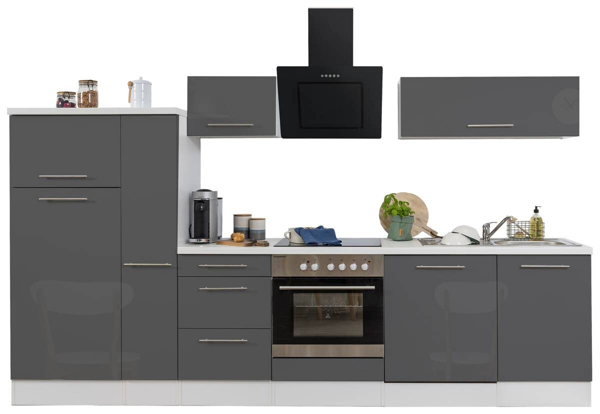 Respekta Küchenblock Amanda grau Hochglanz B/H/T: ca. 310x200x60 cm