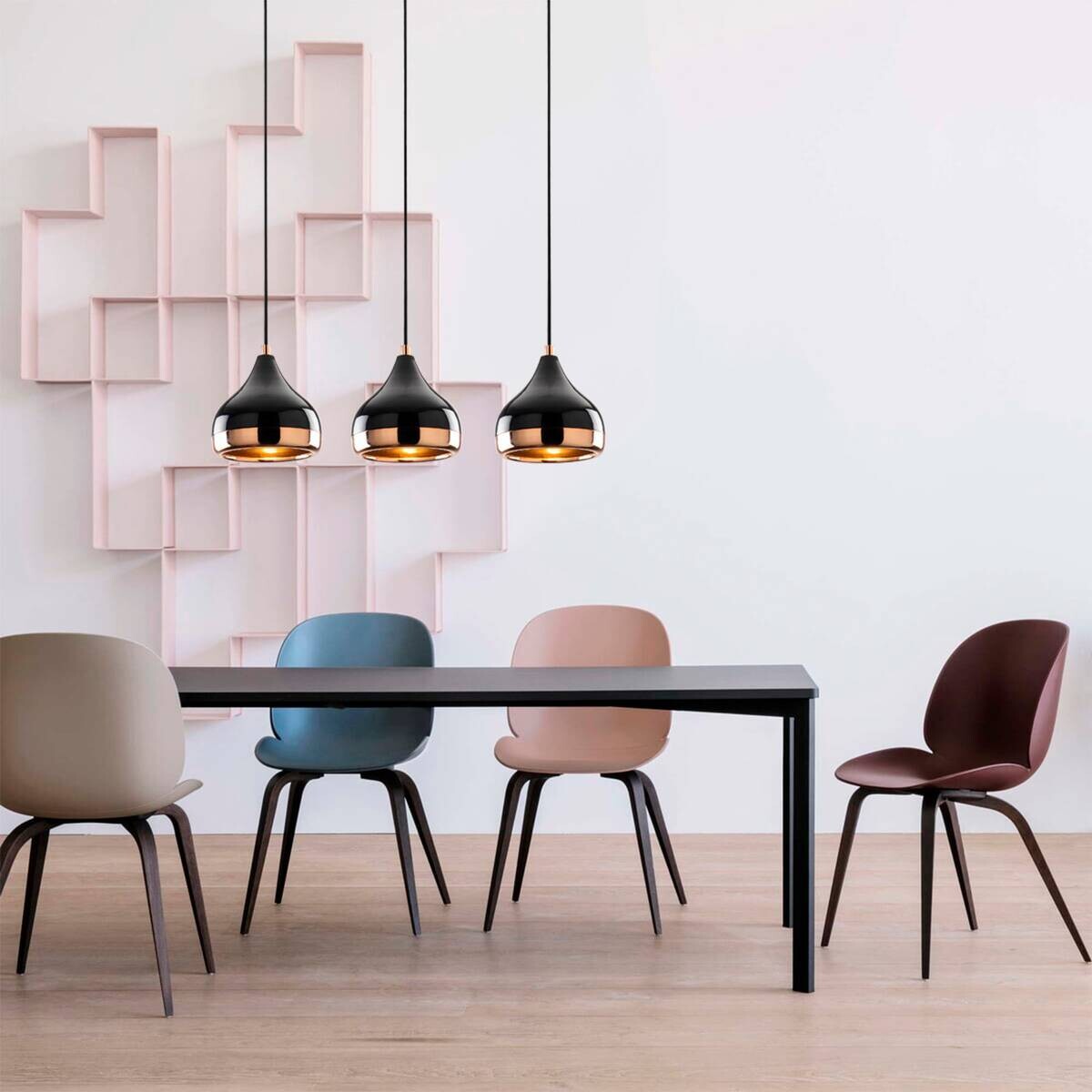 Opviq Pendelleuchte Yildo schwarz Kupfer Metall B/H/T/L/D: ca. 17x111x17x67x17 cm E27 3 Brennstellen