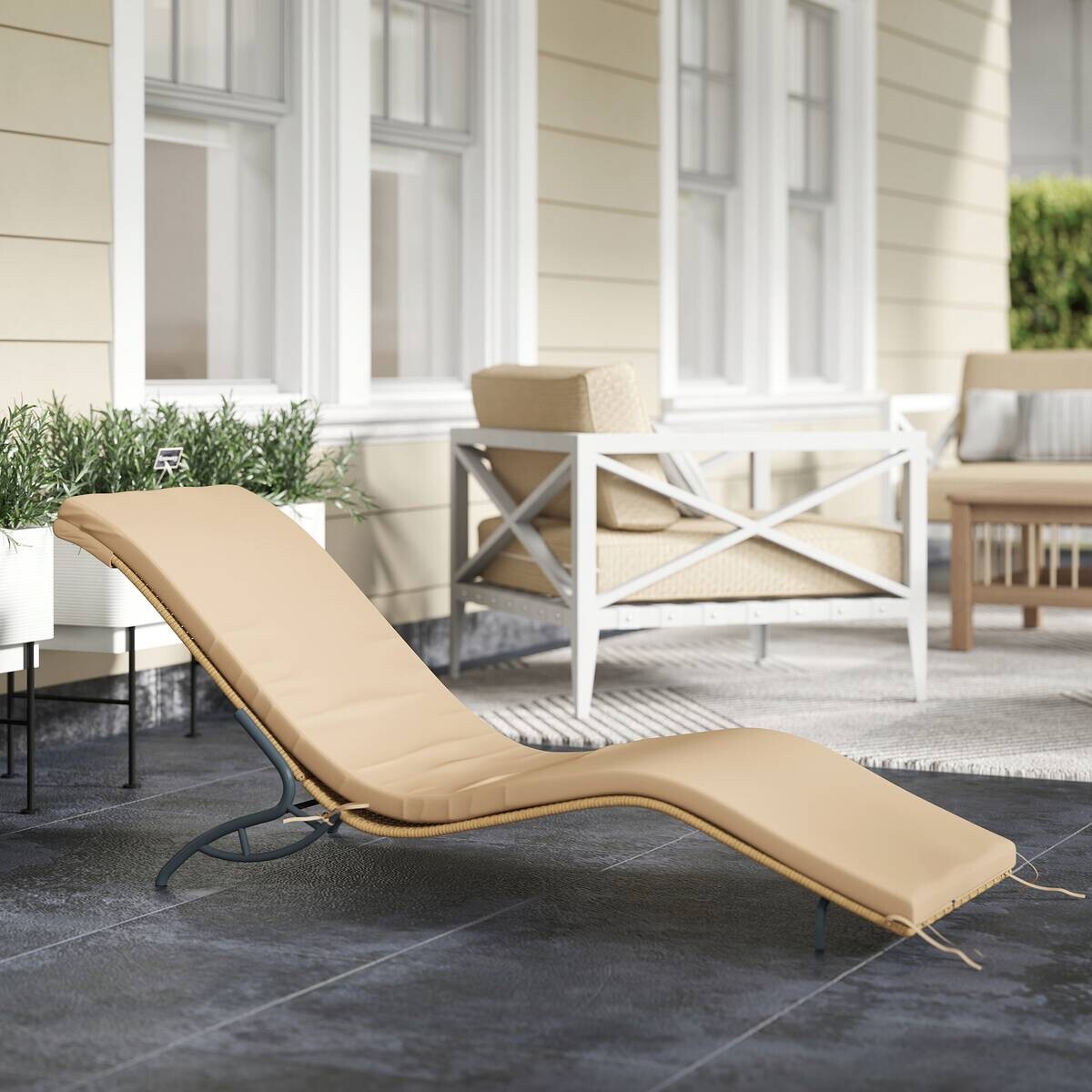 Outsunny Rattan-Sonnenliege beige Polyethylen B/H/L: ca. 63x76x166 cm