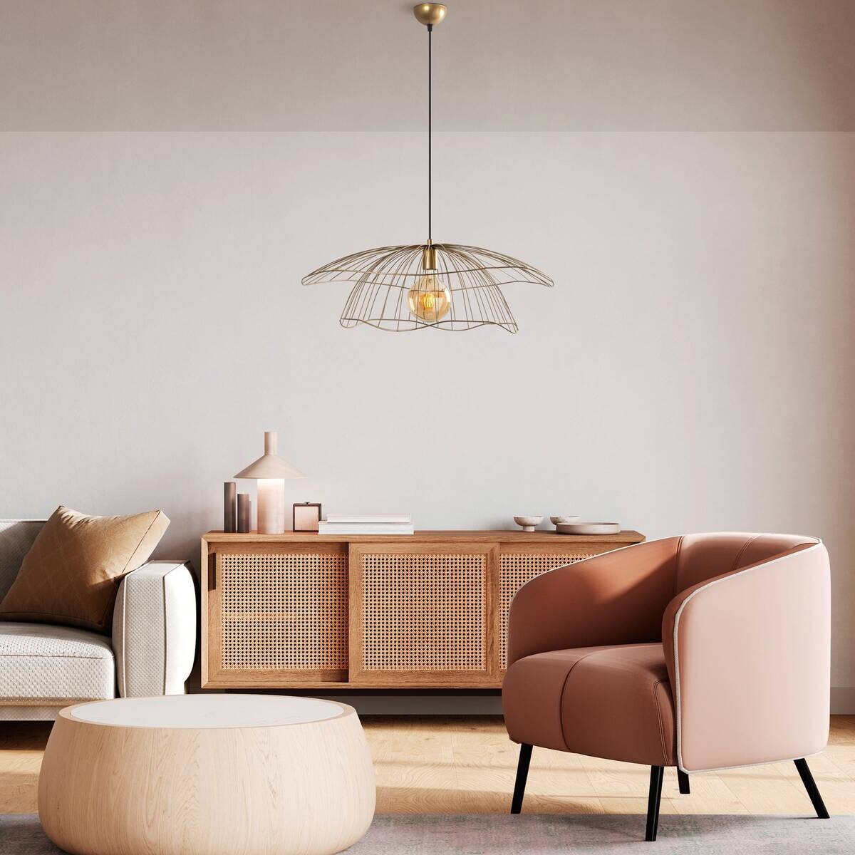 Opviq Pendelleuchte Mantar gold B/H/T/L/D: ca. 70x124x70x70x70 cm E27 1 Brennstellen