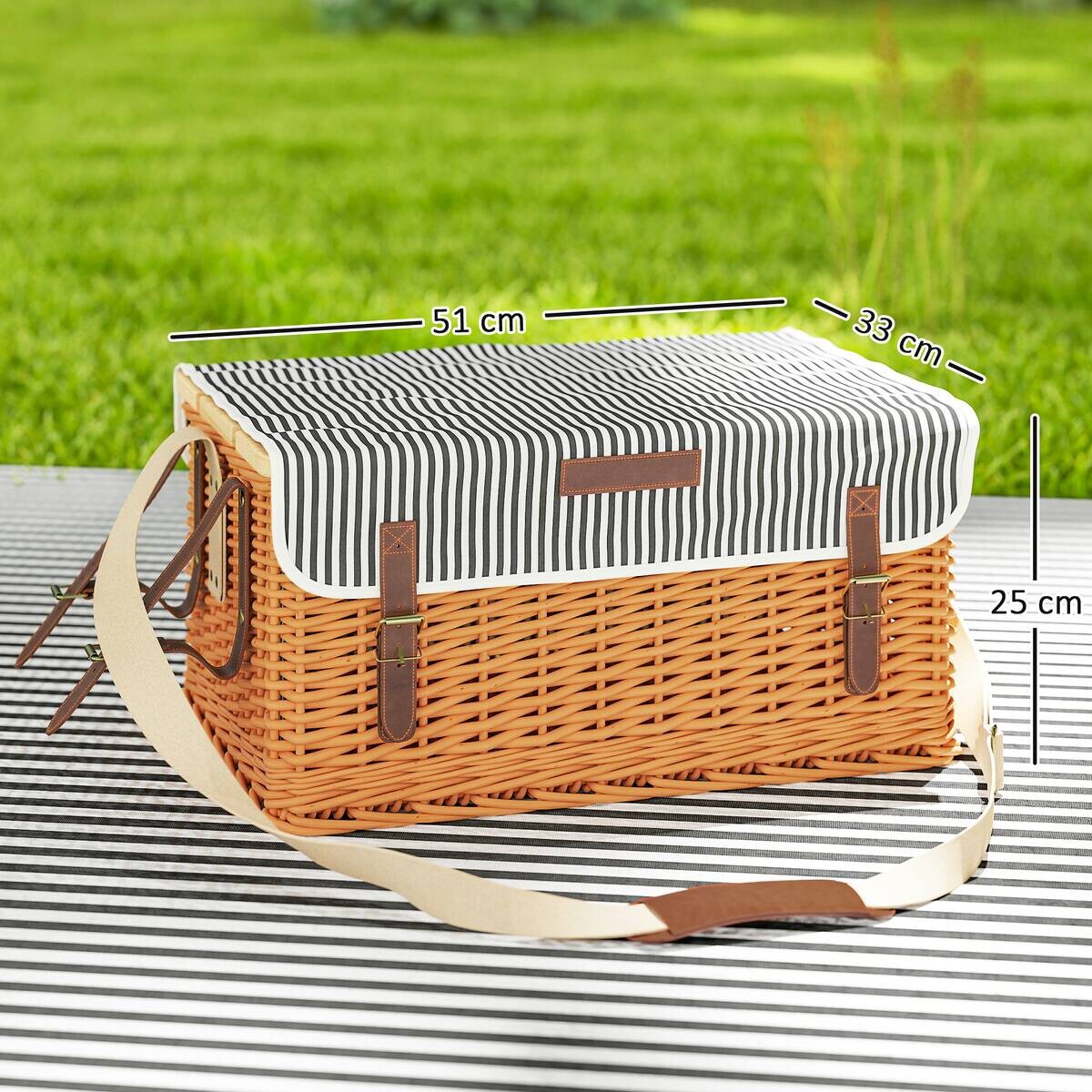 Outsunny Picknickkorb braun Kiefer B/H/L: ca. 33x25x51 cm