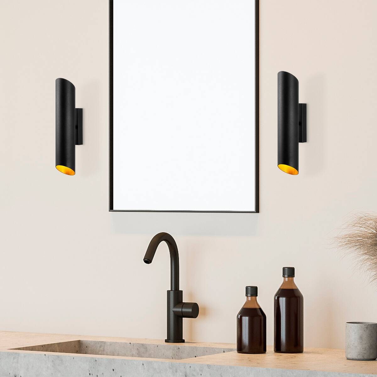 Opviq Wandleuchte gold schwarz Metall B/H/L: ca. 12x40x8 cm G9 2 Brennstellen