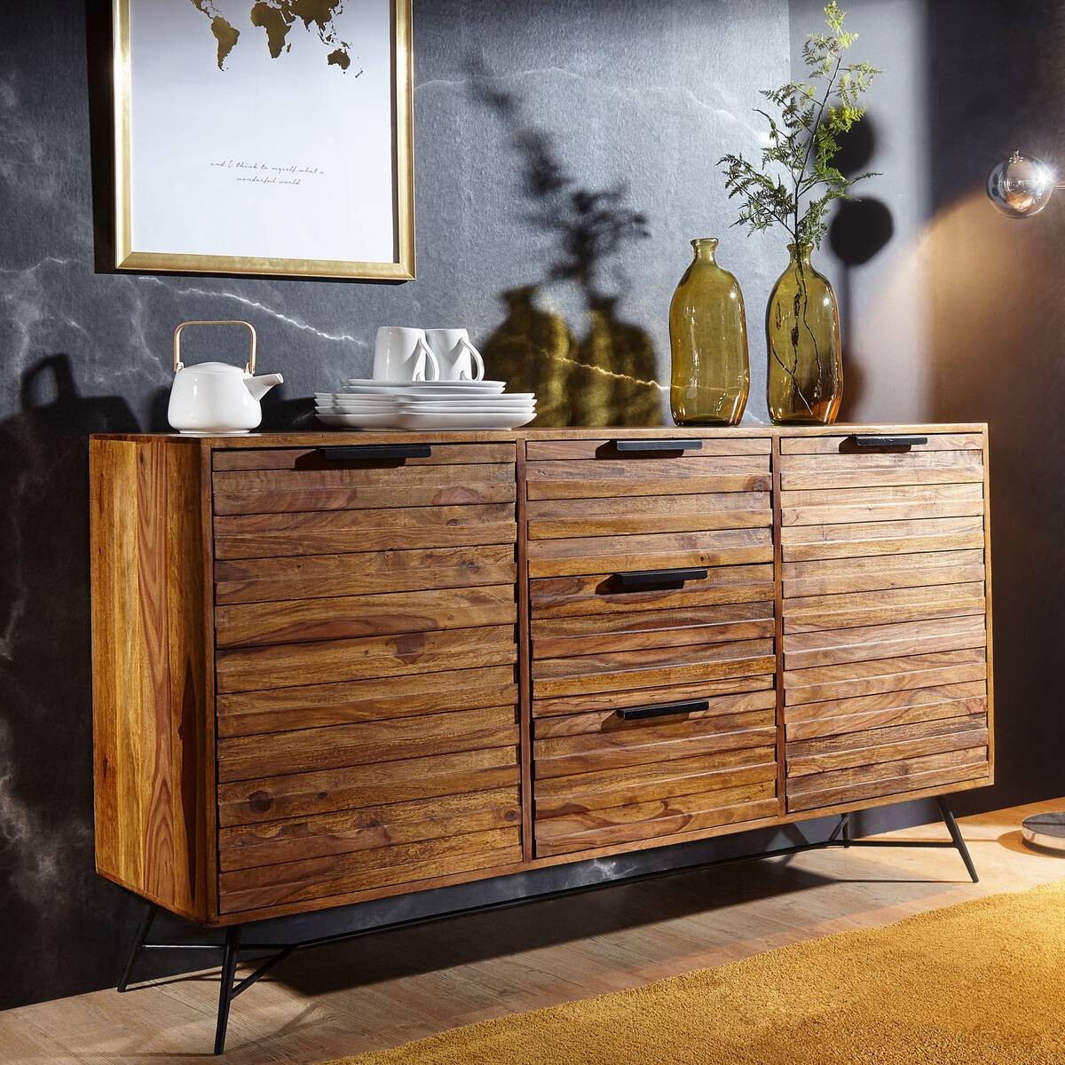 Sideboard natur schwarz B/H/T: ca. 160x88x40 cm