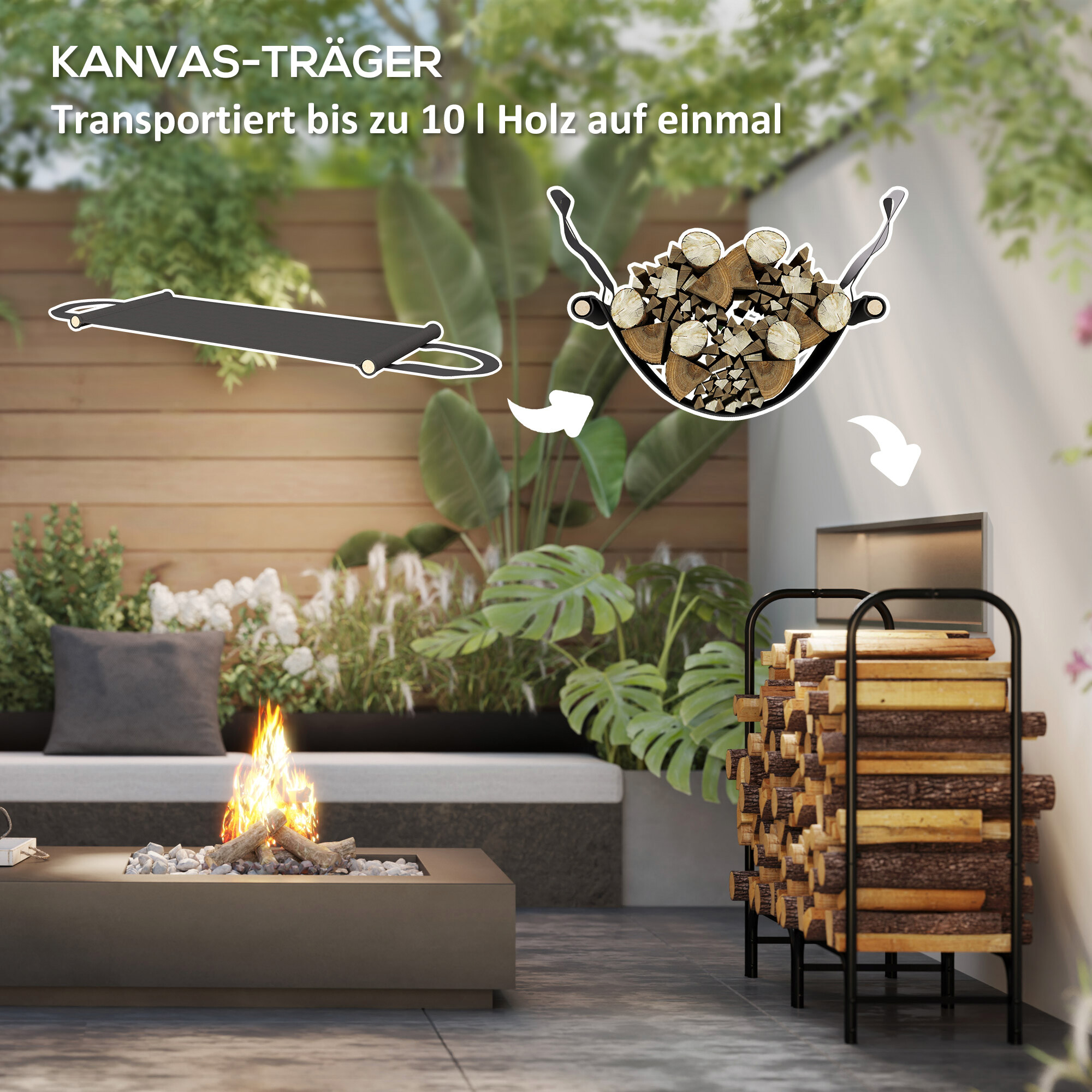 Outsunny Kaminholzregal schwarz B/H/L: ca. 36x99x120 cm