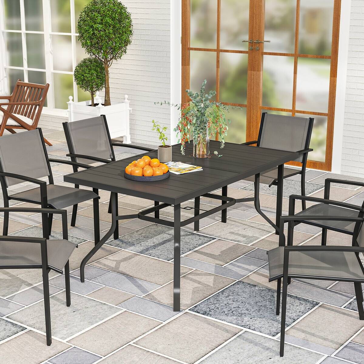 Outsunny Gartentisch schwarz Stahl B/H/L: ca. 90x74x152 cm