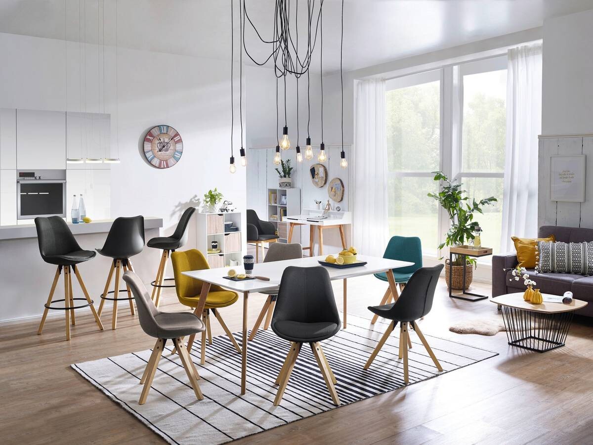 Stuhl 2er-Set grau natur Stoff Echtholz B/H/T: ca. 49x87x52 cm