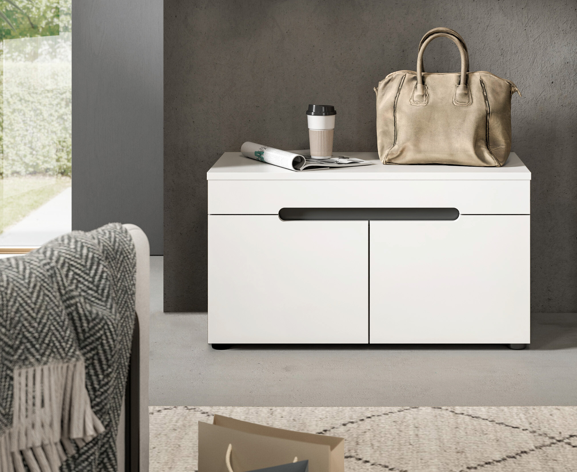 Sitzbank Canu basaltgrau Nachbildung weiß B/H/T: ca. 80x45x37 cm Sitzbank Canu basaltgrau Nachbildung weiß B/H/T: ca. 80x45x37 cm