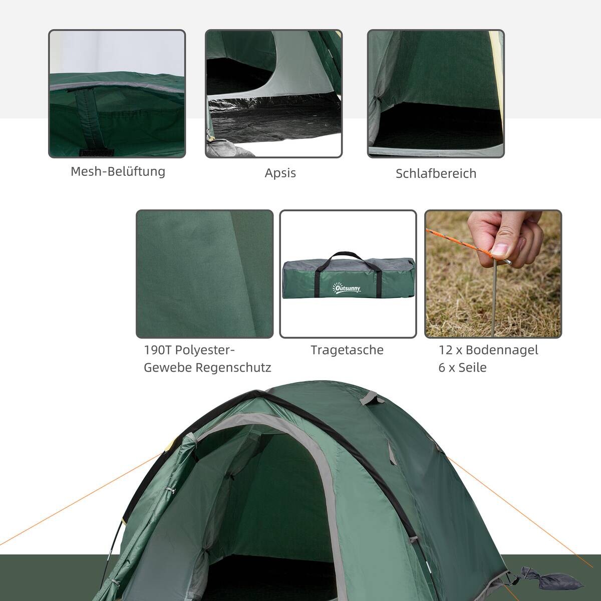 Outsunny Campingzelt grau Polyester B/H/L: ca. 183x130x325 cm