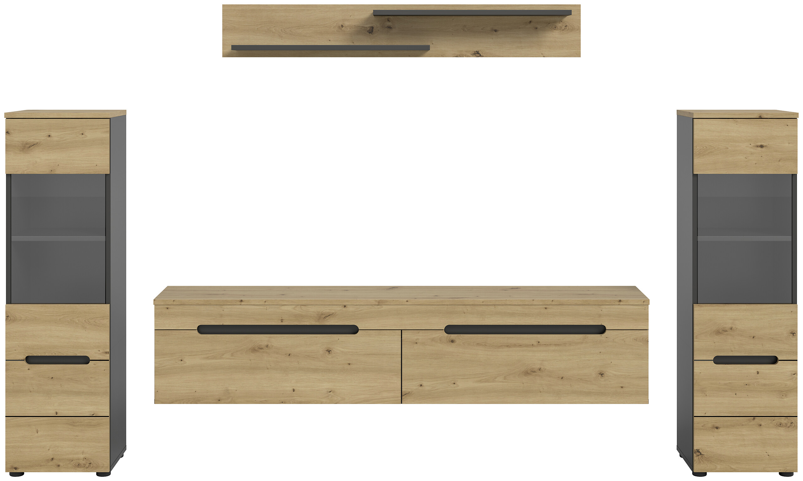 Wohnwand Canu basaltgrau Nachbildung Artisan Oak Nachbildung B/H/T: ca. 272x141x33 cm