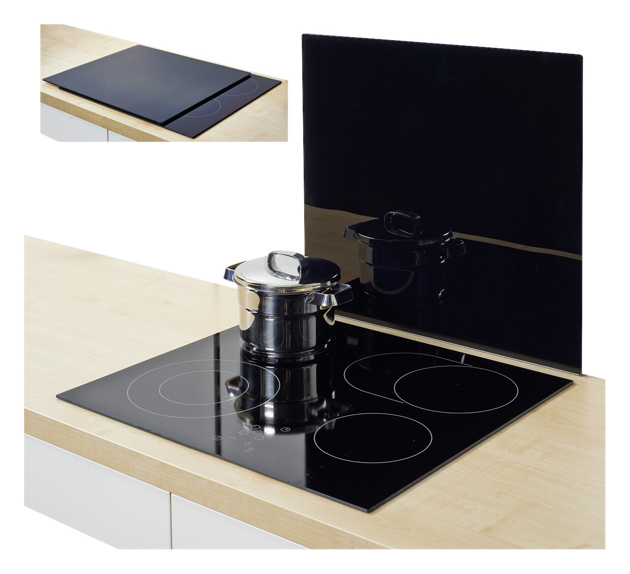 Zeller Herdblende-/Abdeckplatte schwarz Glas B/H/L: ca. 50x0,8x56 cm