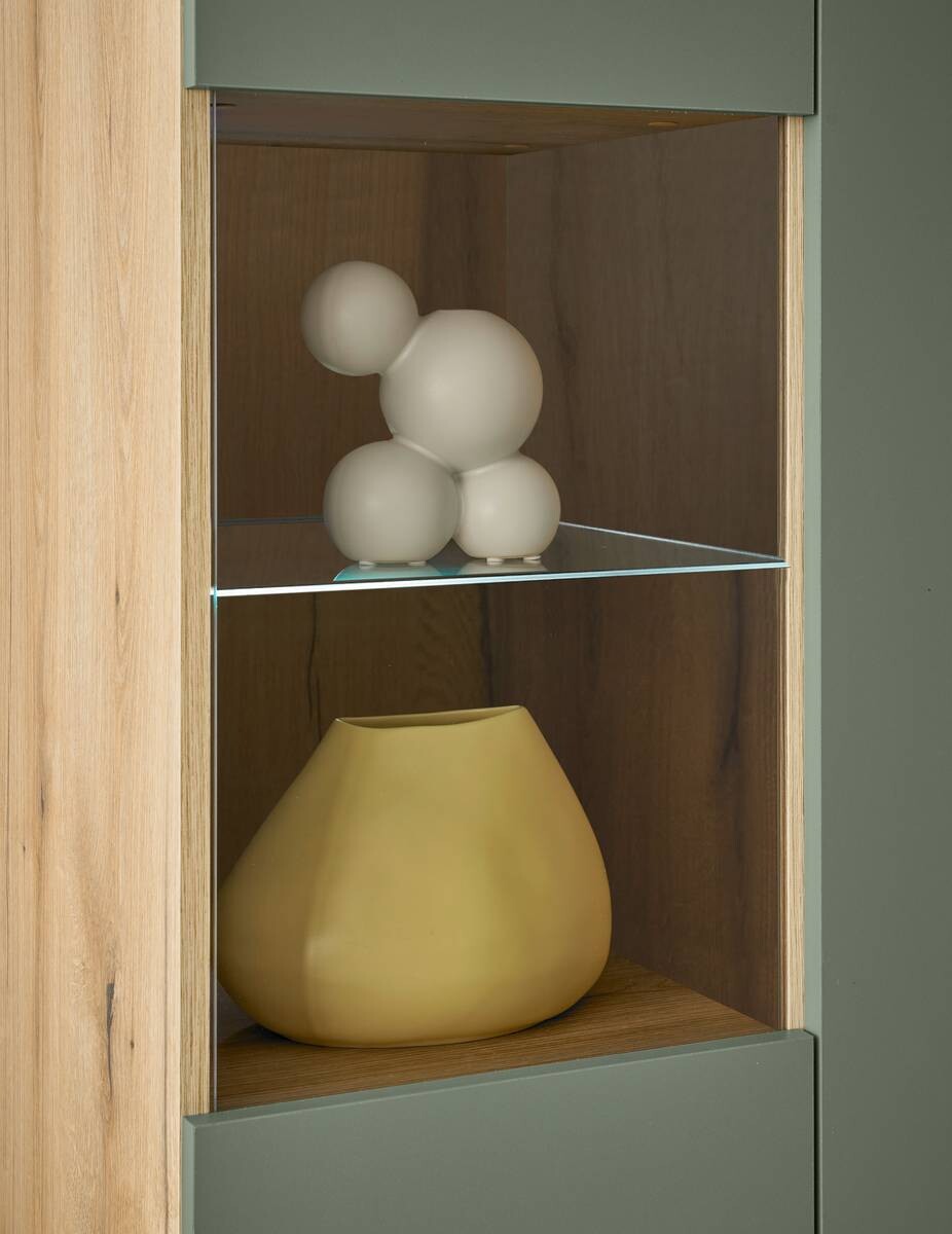 Vitrine Alva Eiche Evoke Coast Nachbildung salbei B/H/T: ca. 90x134x40 cm